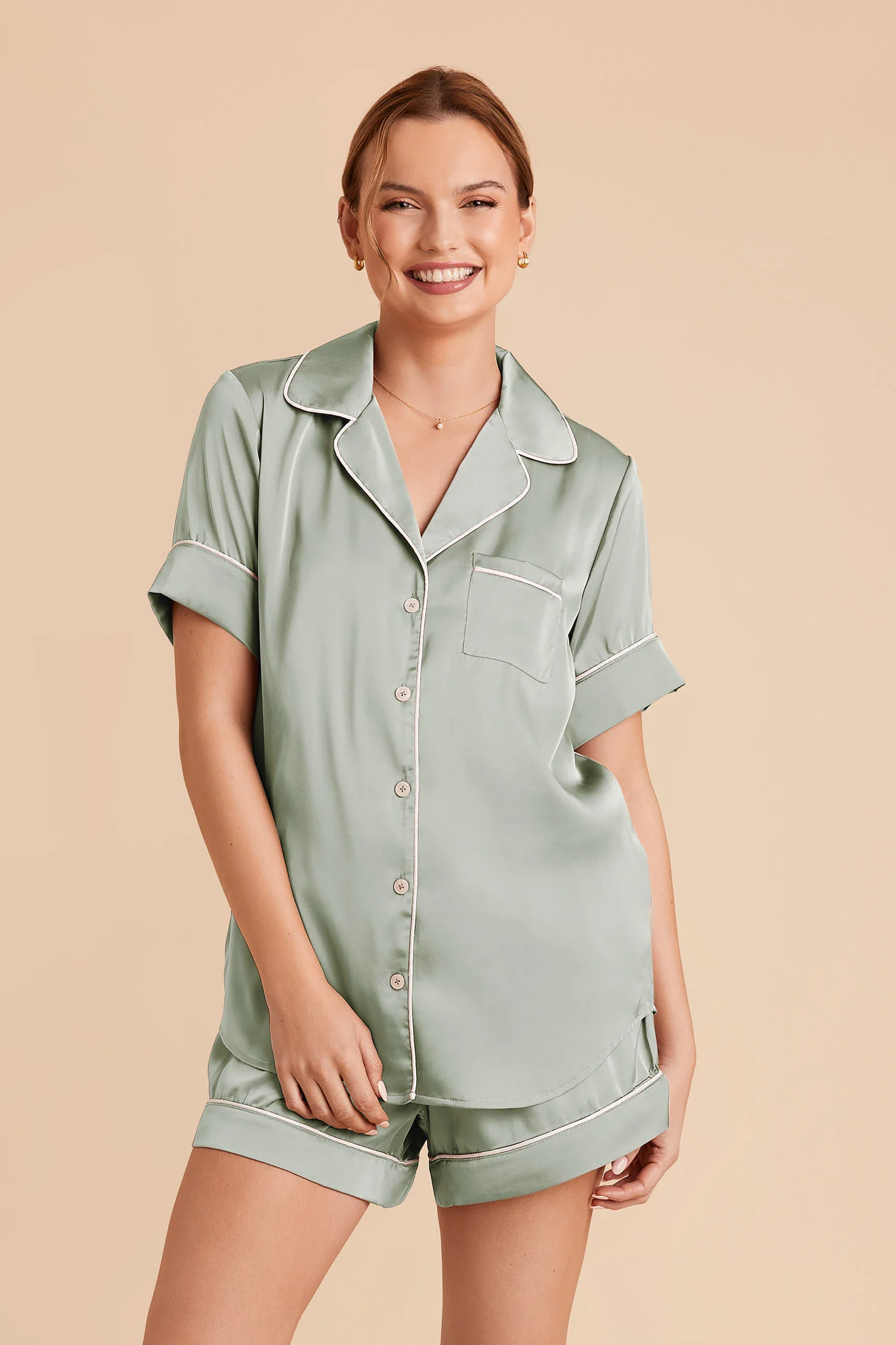Jonny Matte Satin Pajama Set - Sage - Image 3