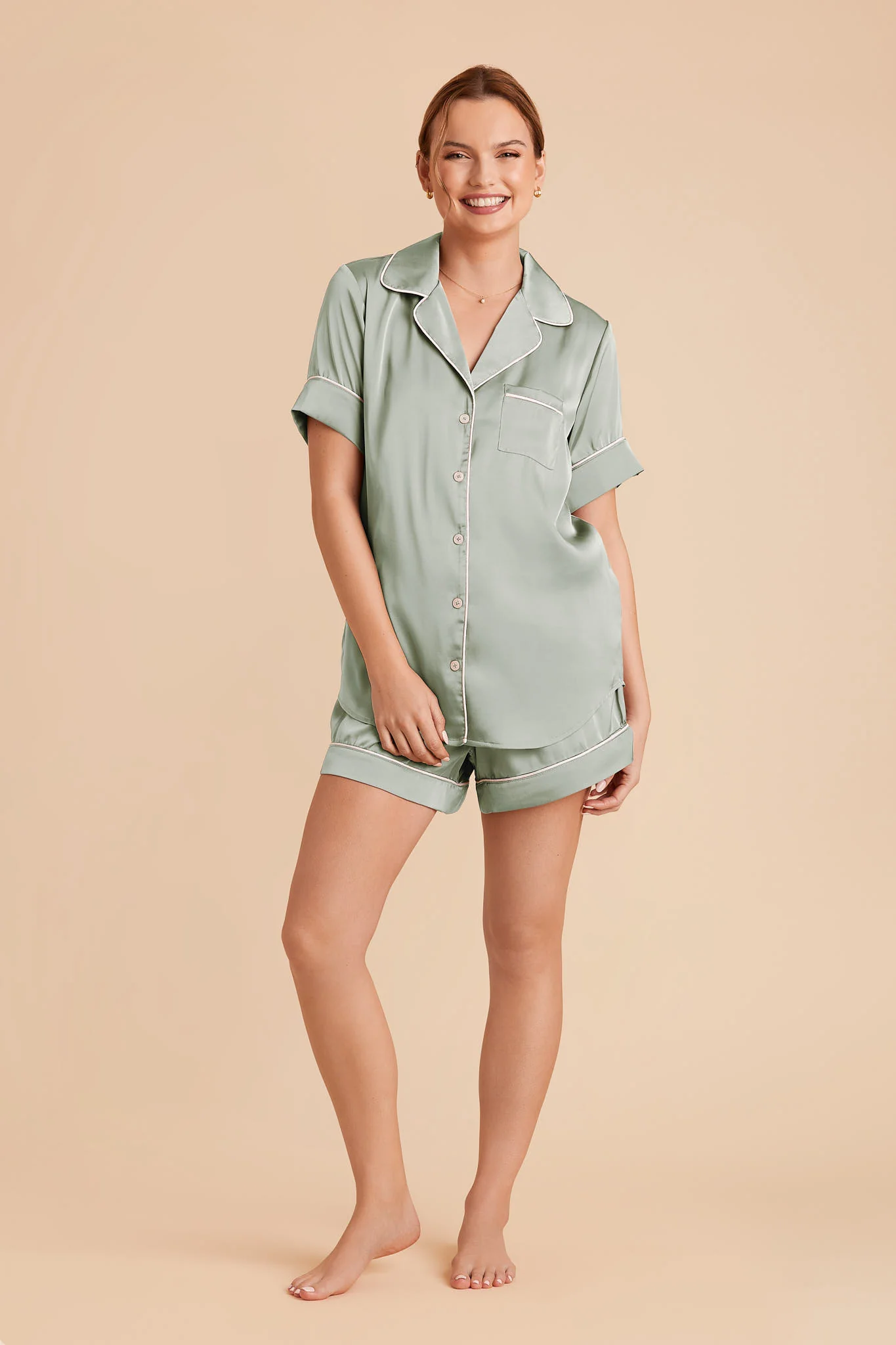 Jonny Matte Satin Pajama Set - Sage - Image 4