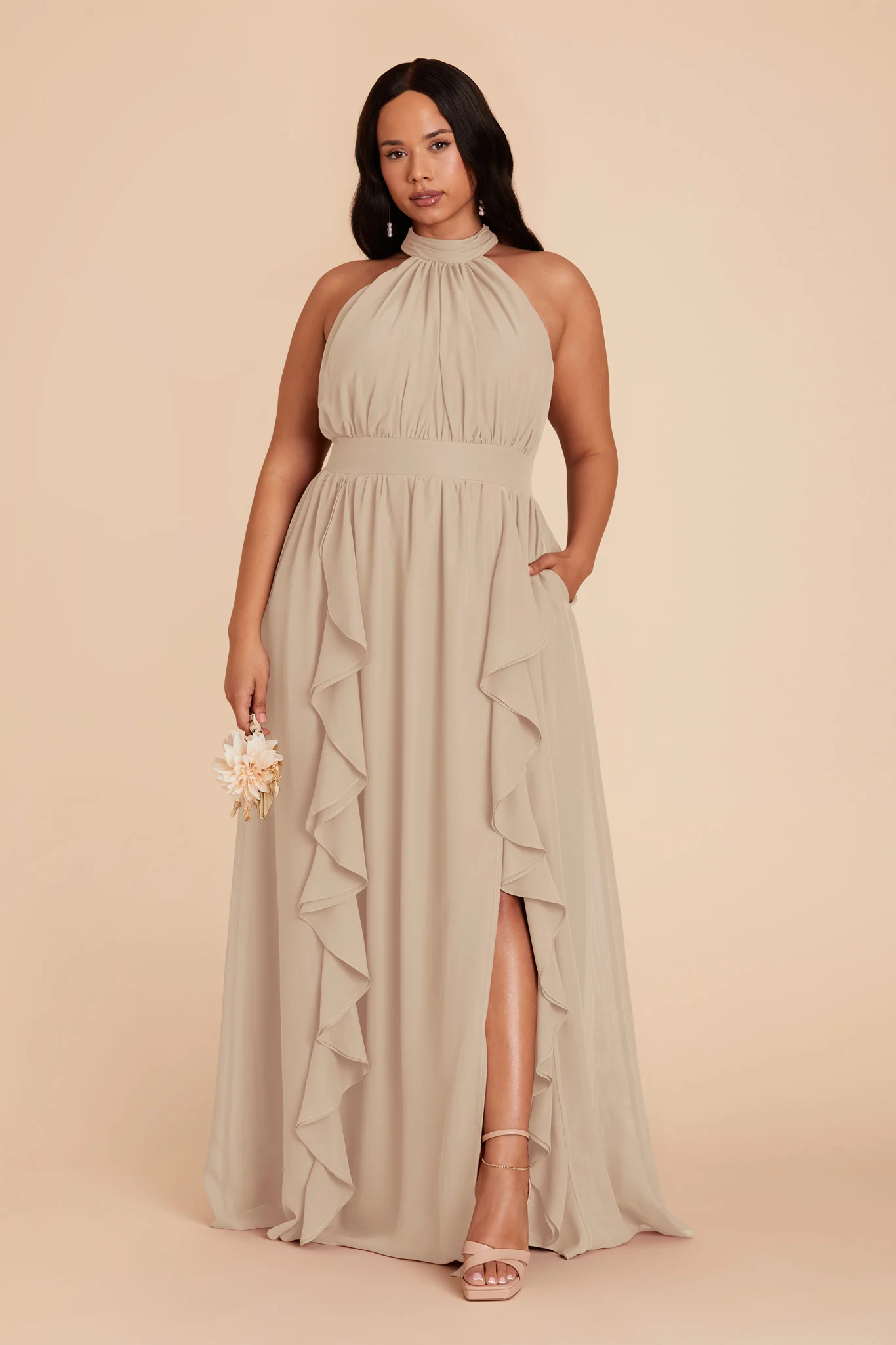 Joyce Chiffon Dress - Almond - Image 8