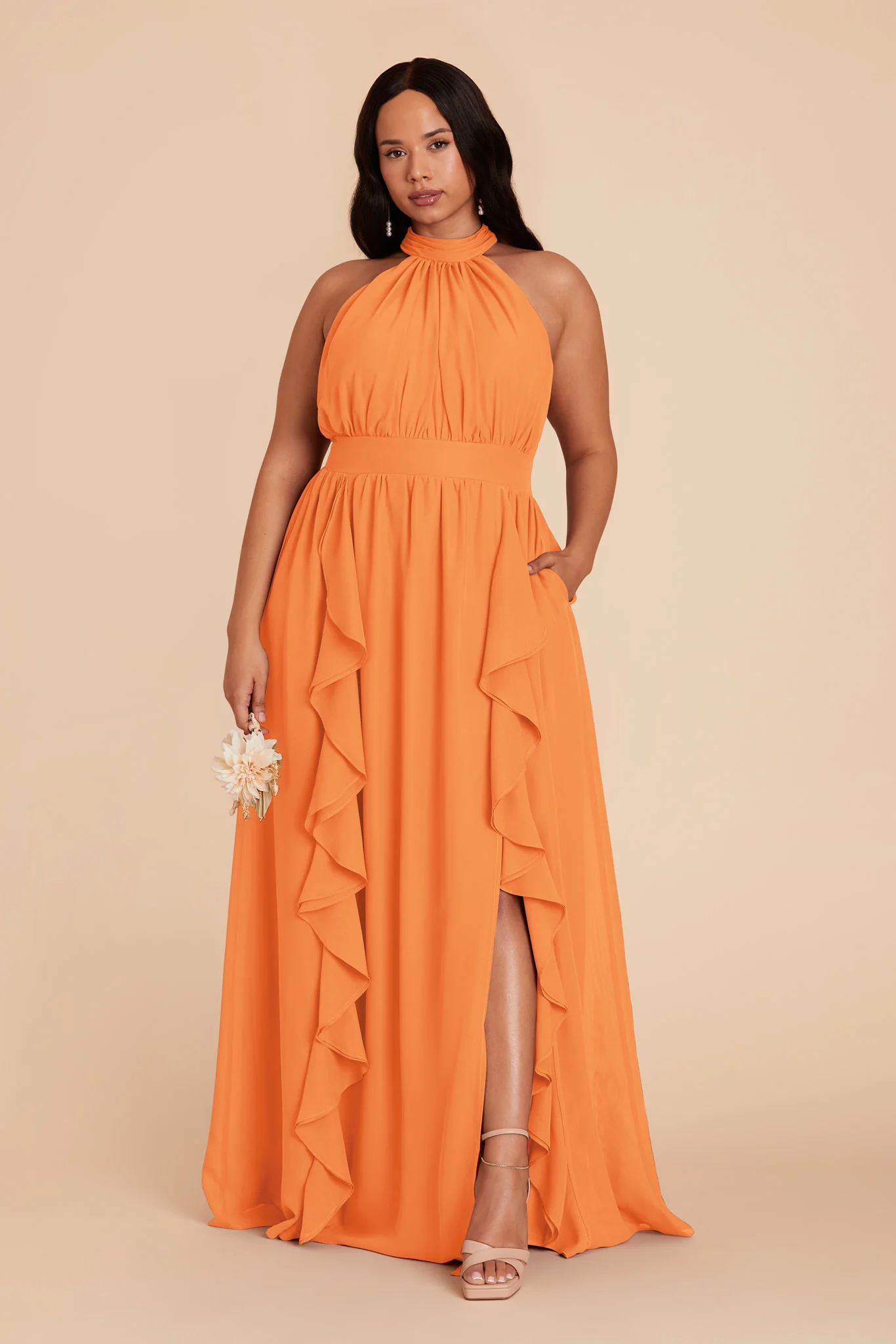 Joyce Chiffon Dress - Apricot - Image 7