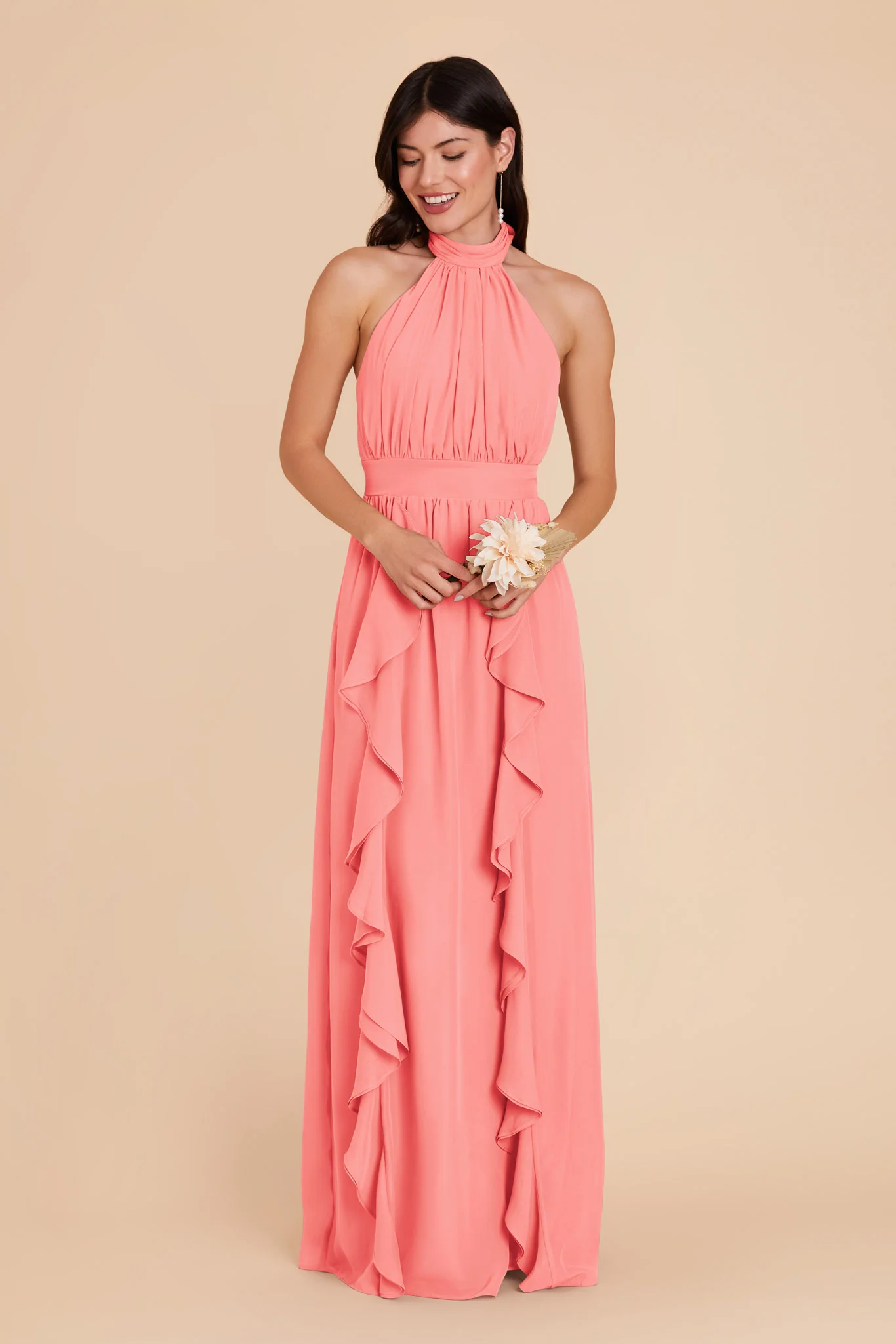 Joyce Chiffon Dress - Coral Pink - Image 4