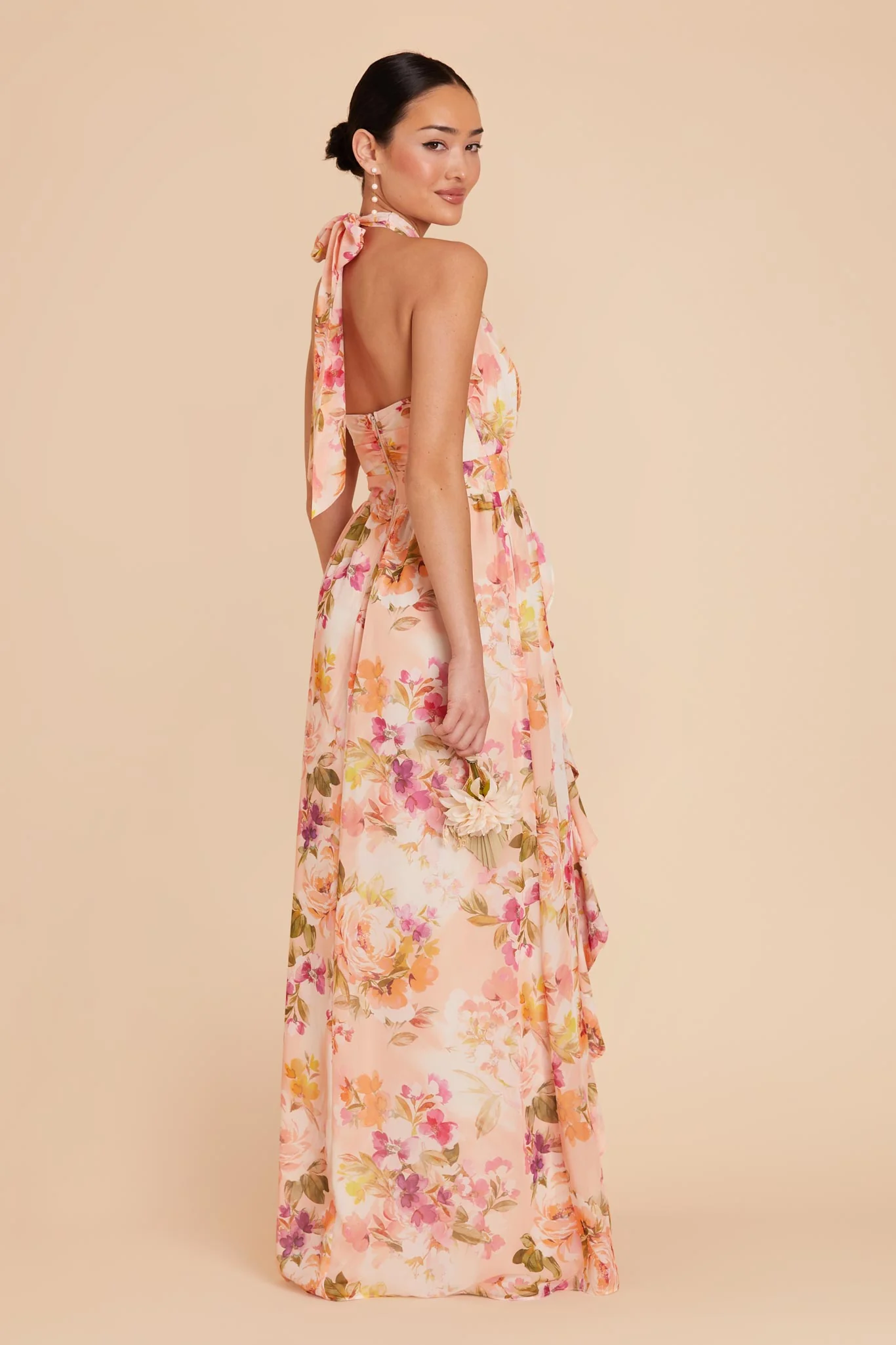 Joyce Chiffon Dress - Coral Sunset Peonies - Image 2