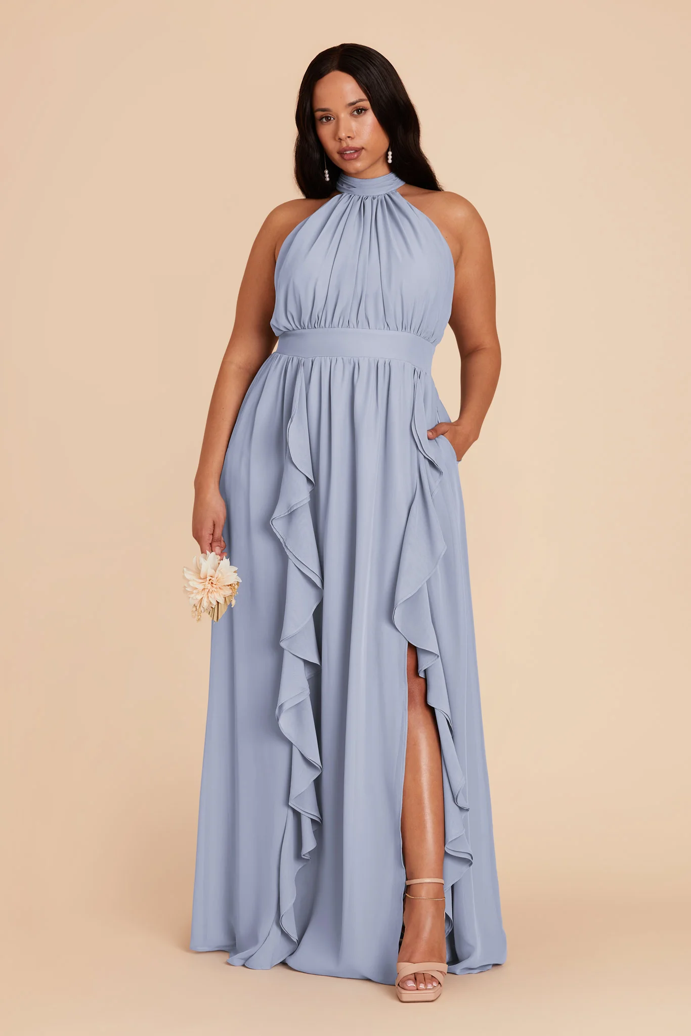 Joyce Chiffon Dress - Dusty Blue - Image 6