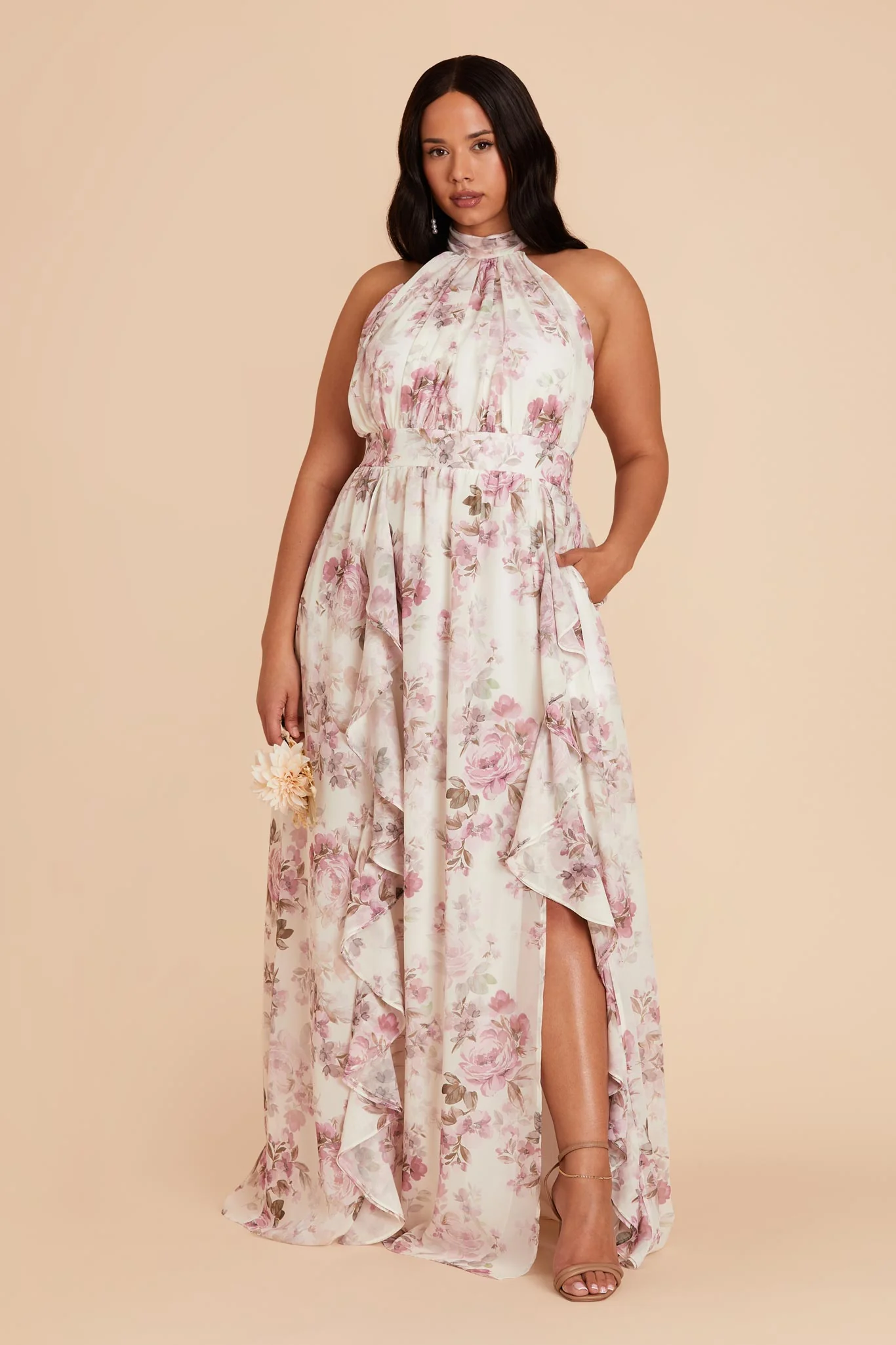 Joyce Chiffon Dress - Dusty Pink Peonies