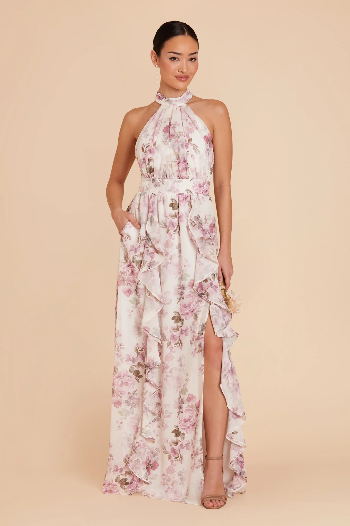 Joyce Chiffon Dress - Dusty Pink Peonies - Image 2