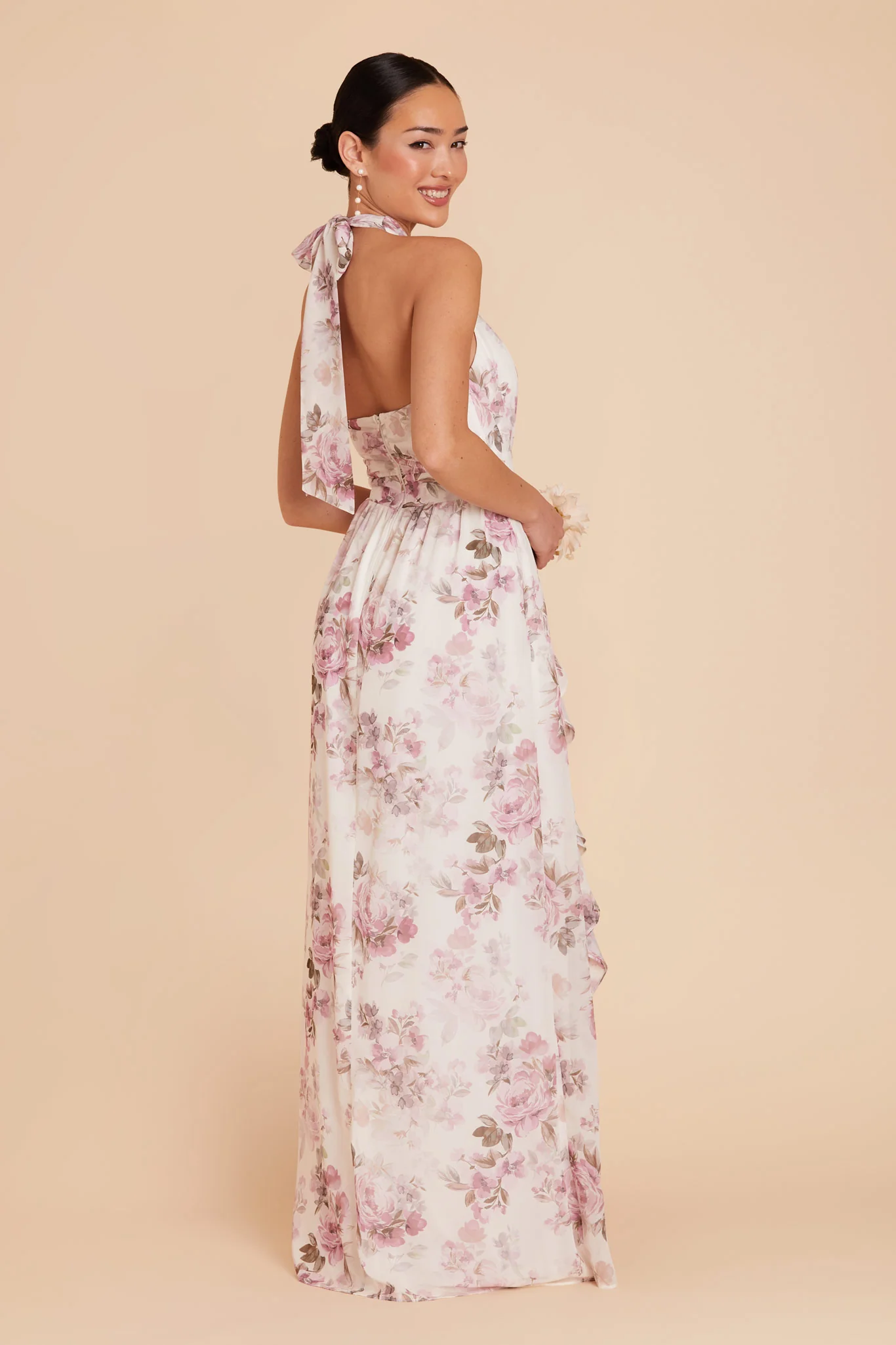 Joyce Chiffon Dress - Dusty Pink Peonies - Image 6