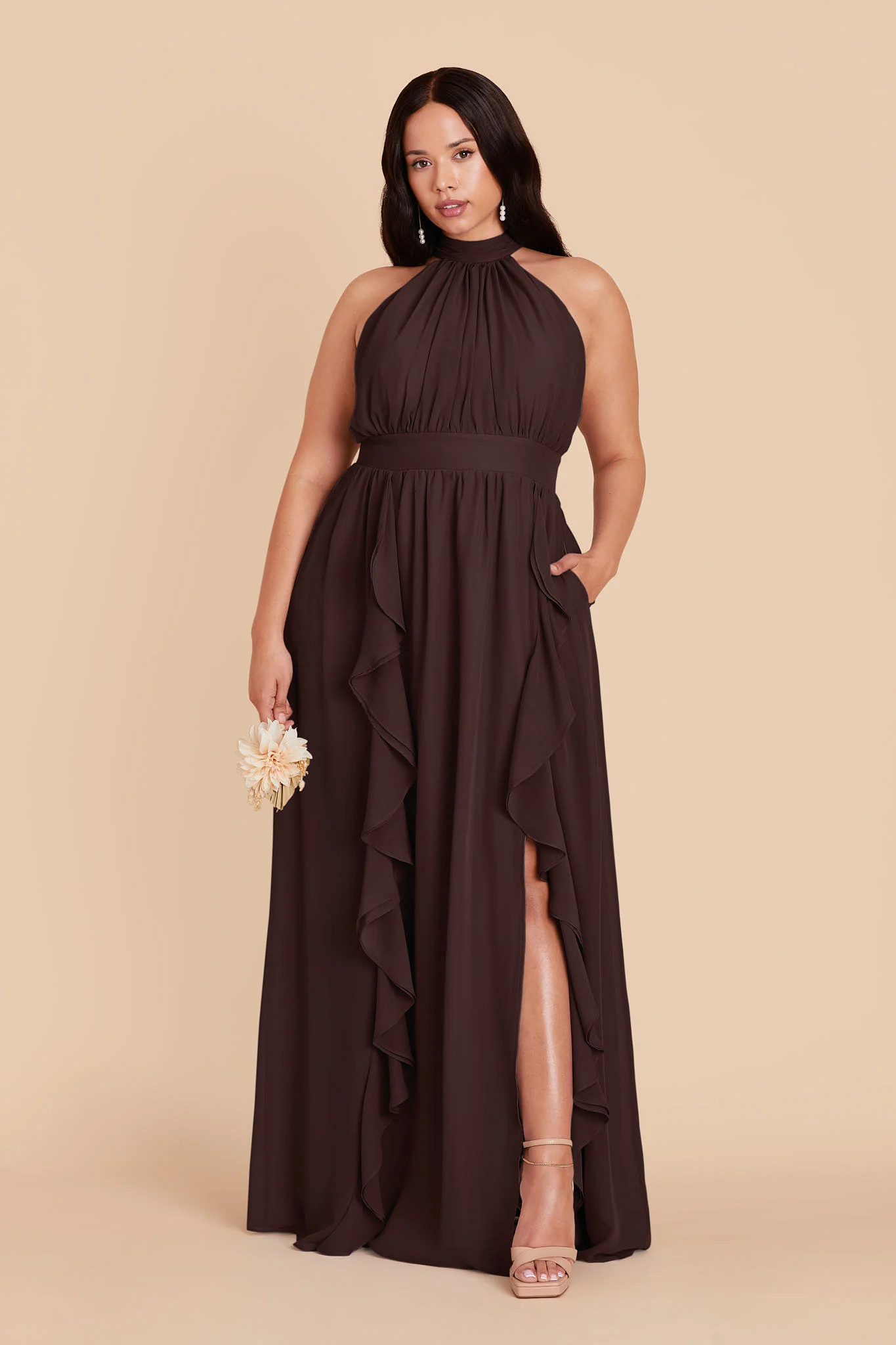 Joyce Chiffon Dress - Espresso - Image 2