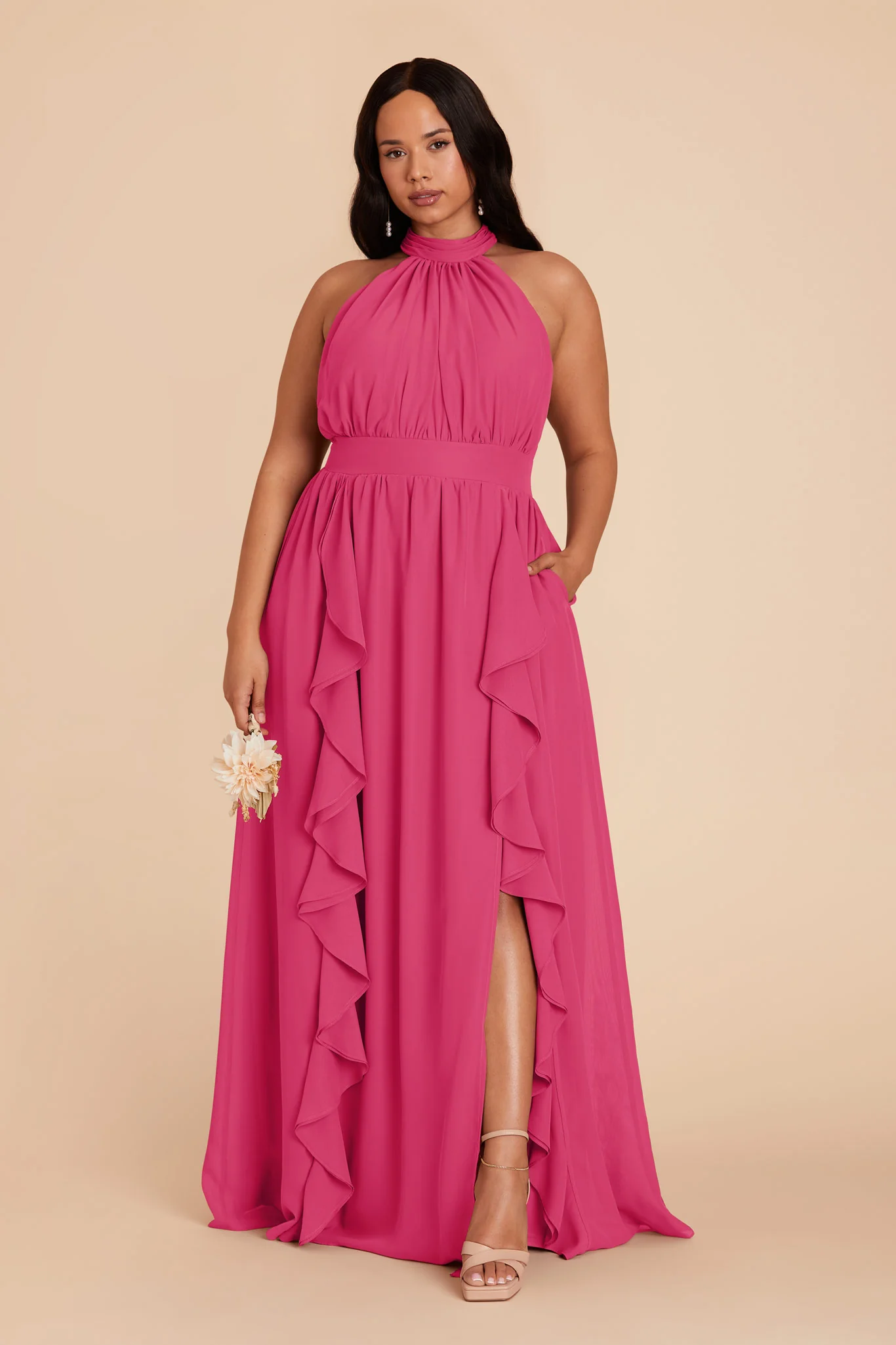 Joyce Chiffon Dress - Fuchsia - Image 8