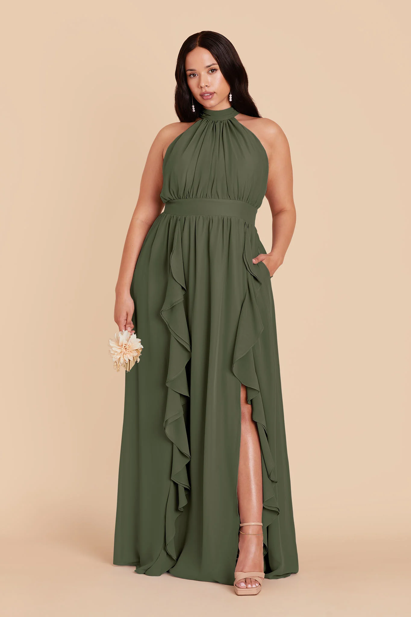 Joyce Chiffon Dress - Olive - Image 2