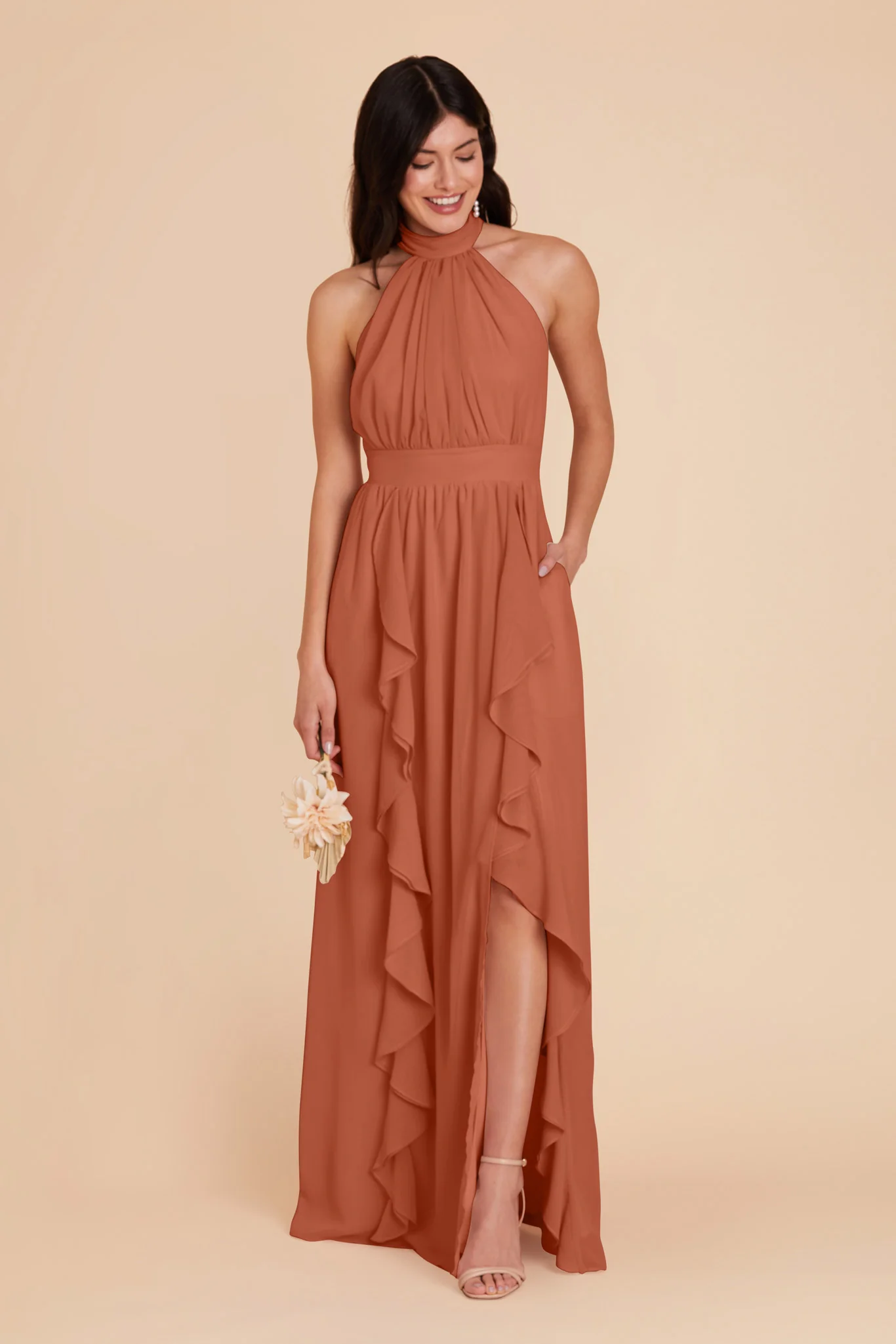 Joyce Chiffon Dress - Terracotta - Image 5