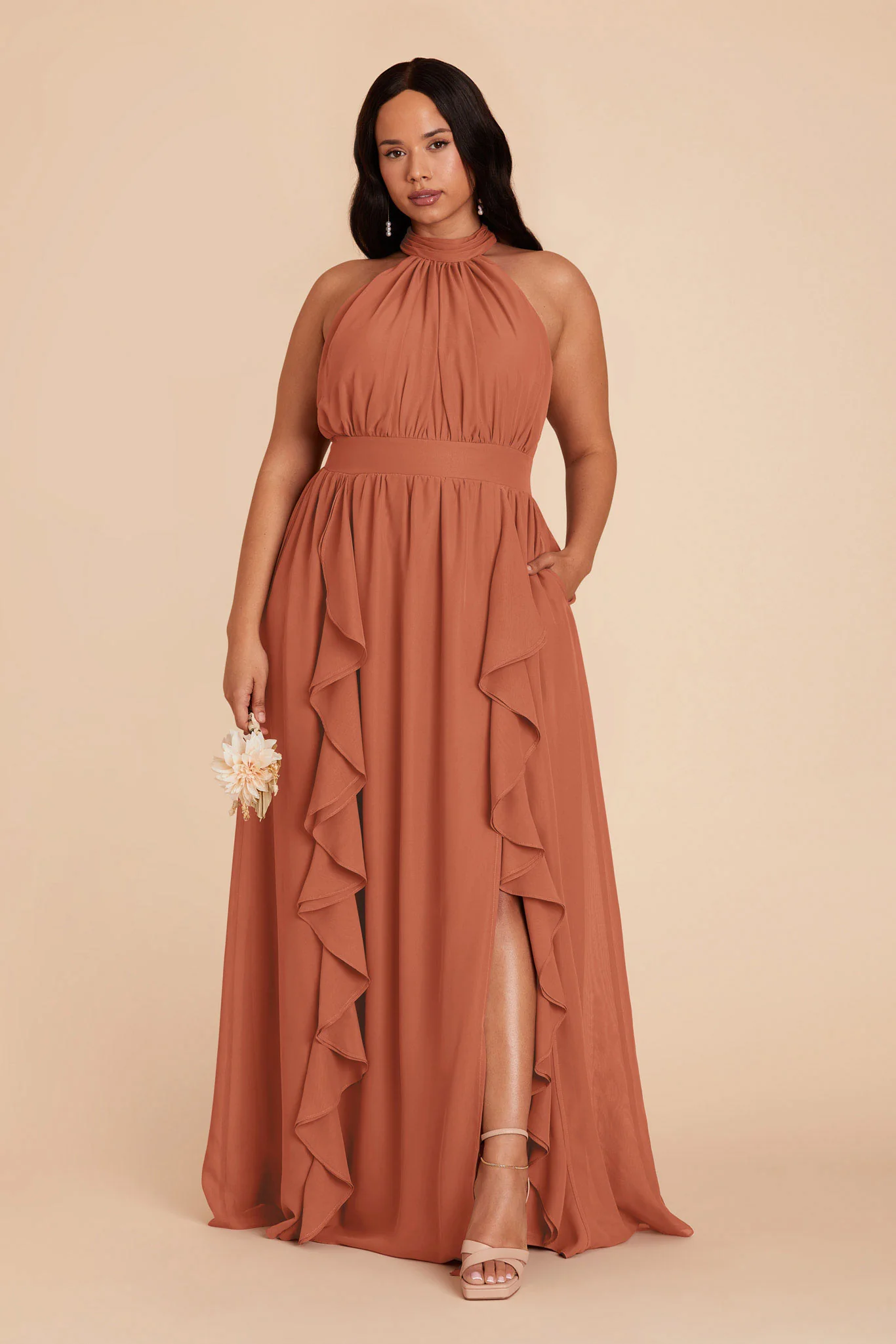 Joyce Chiffon Dress - Terracotta - Image 8