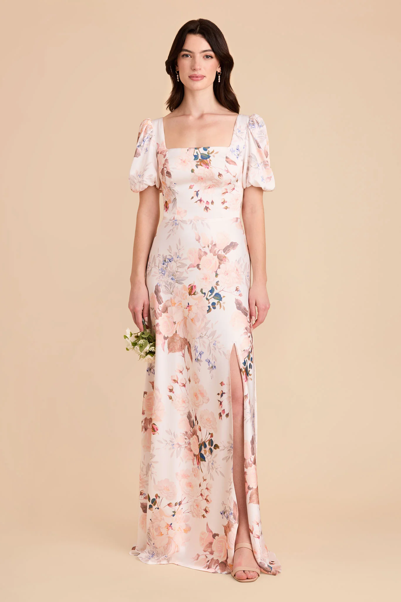 Judy Matte Satin Dress - Champagne Cascadia Bouquet