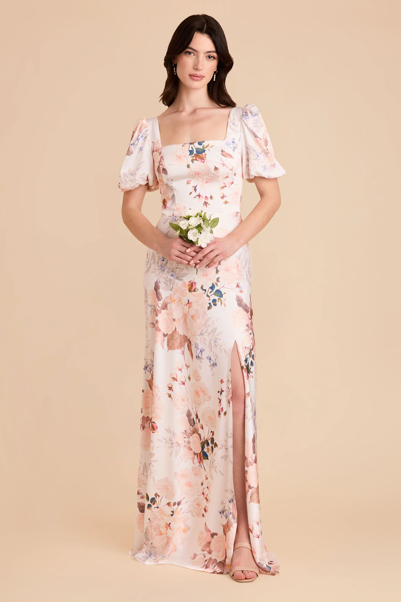 Judy Matte Satin Dress - Champagne Cascadia Bouquet - Image 2