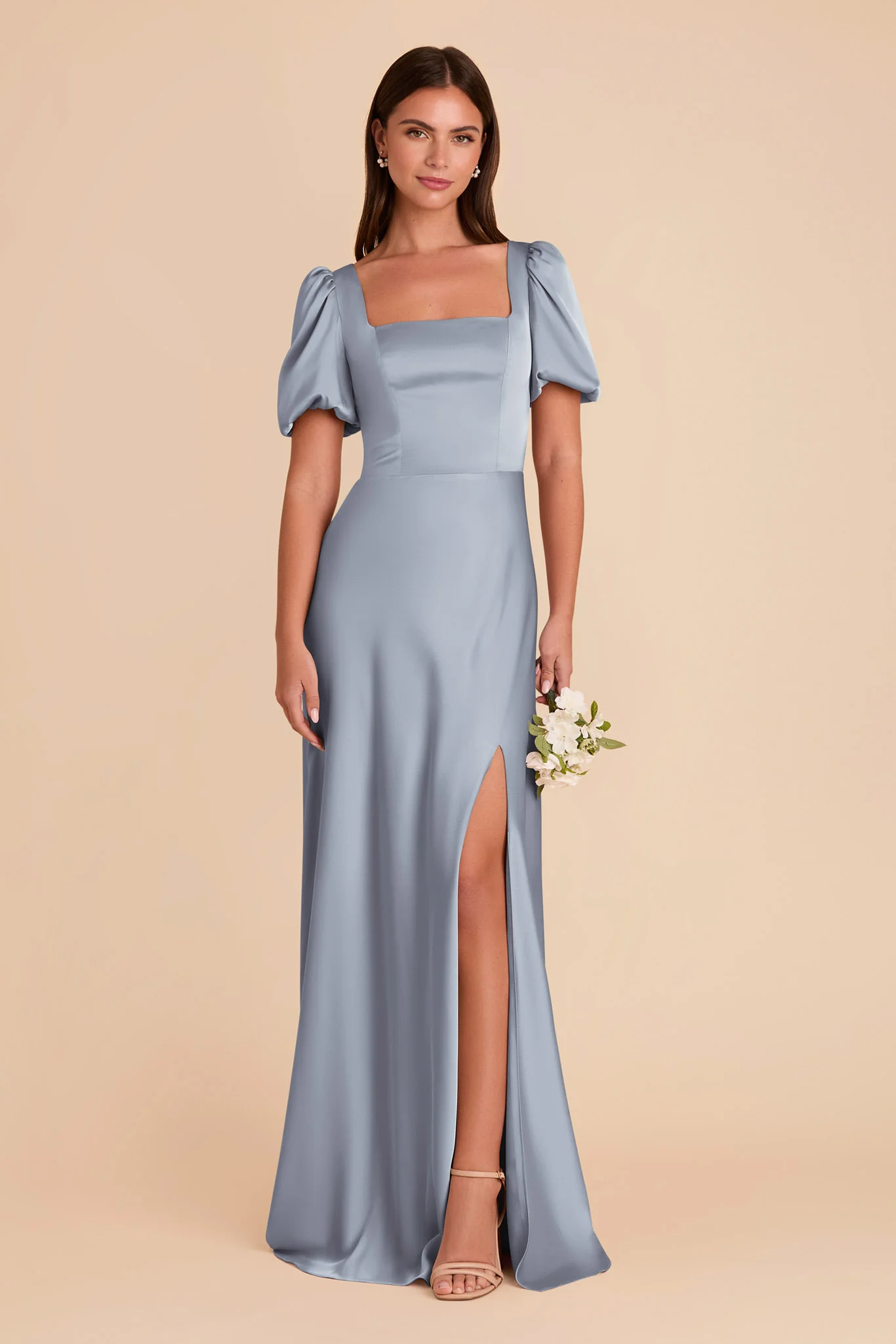 Judy Matte Satin Dress - Dusty Blue