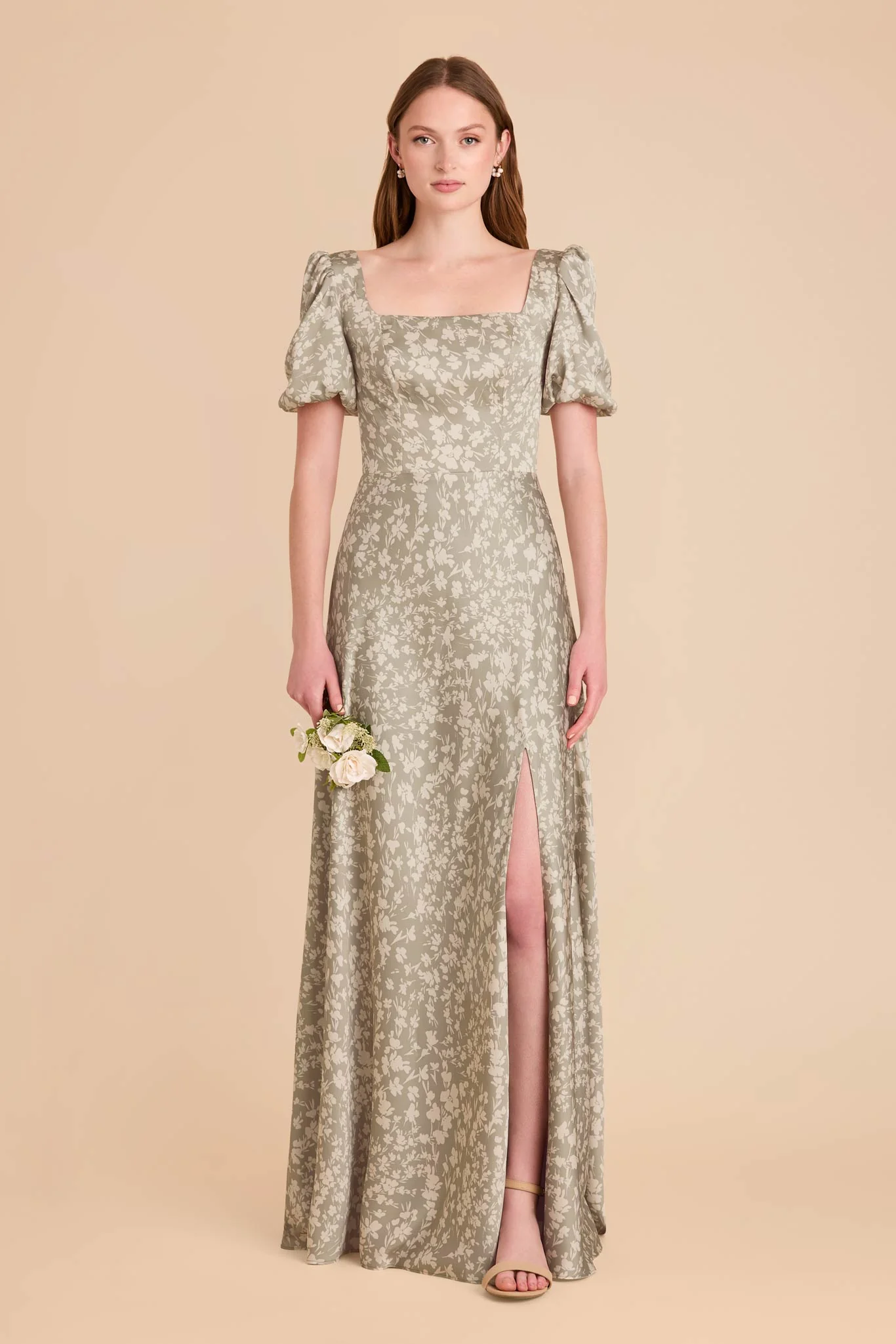 Judy Matte Satin Dress - Moss Green Dreamy Floral