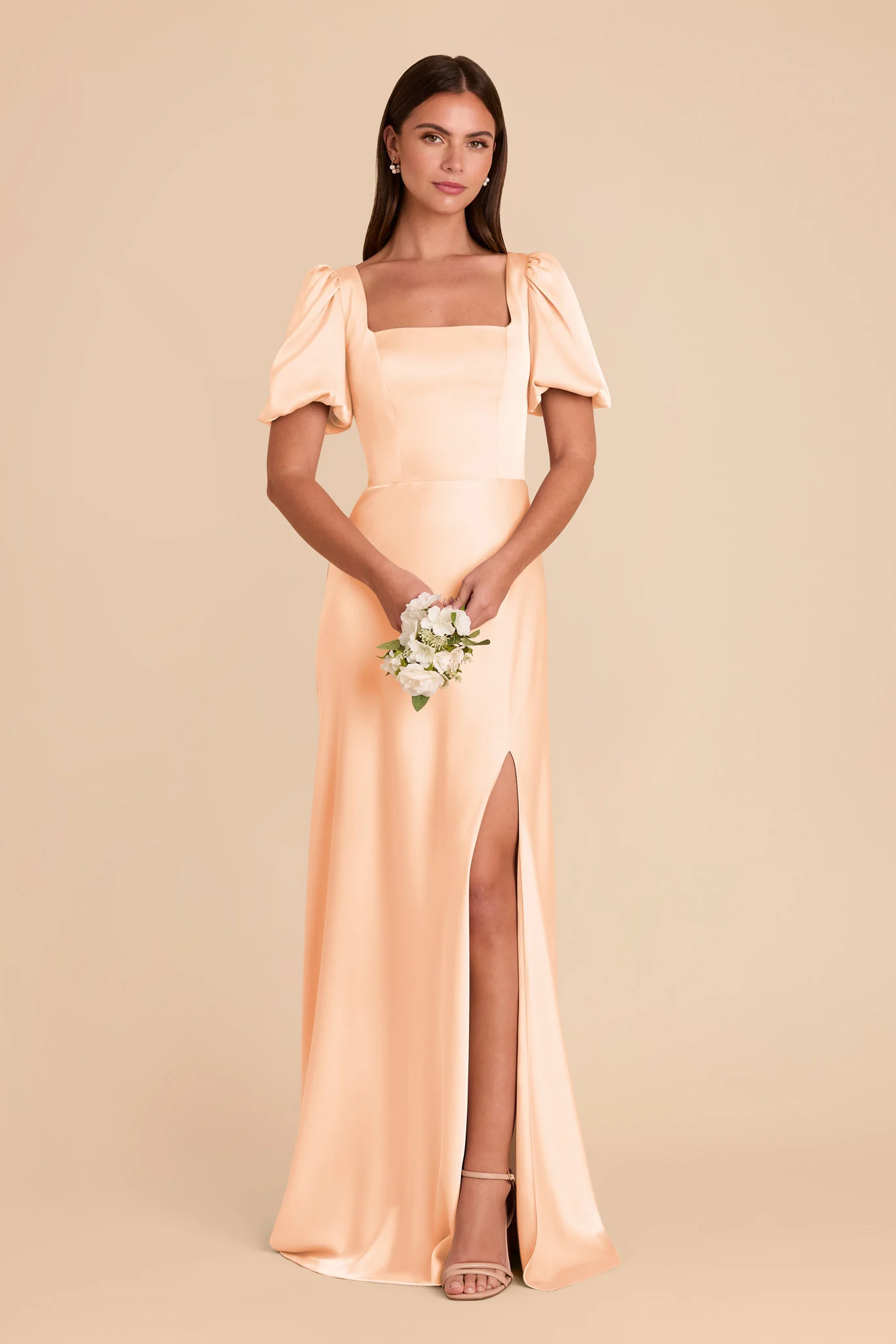 Judy Matte Satin Dress - Peach Cream - Image 3