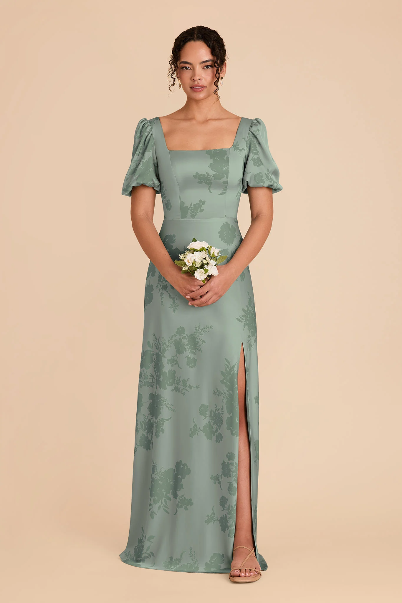 Judy Matte Satin Dress - Sage Whimsical Blooms