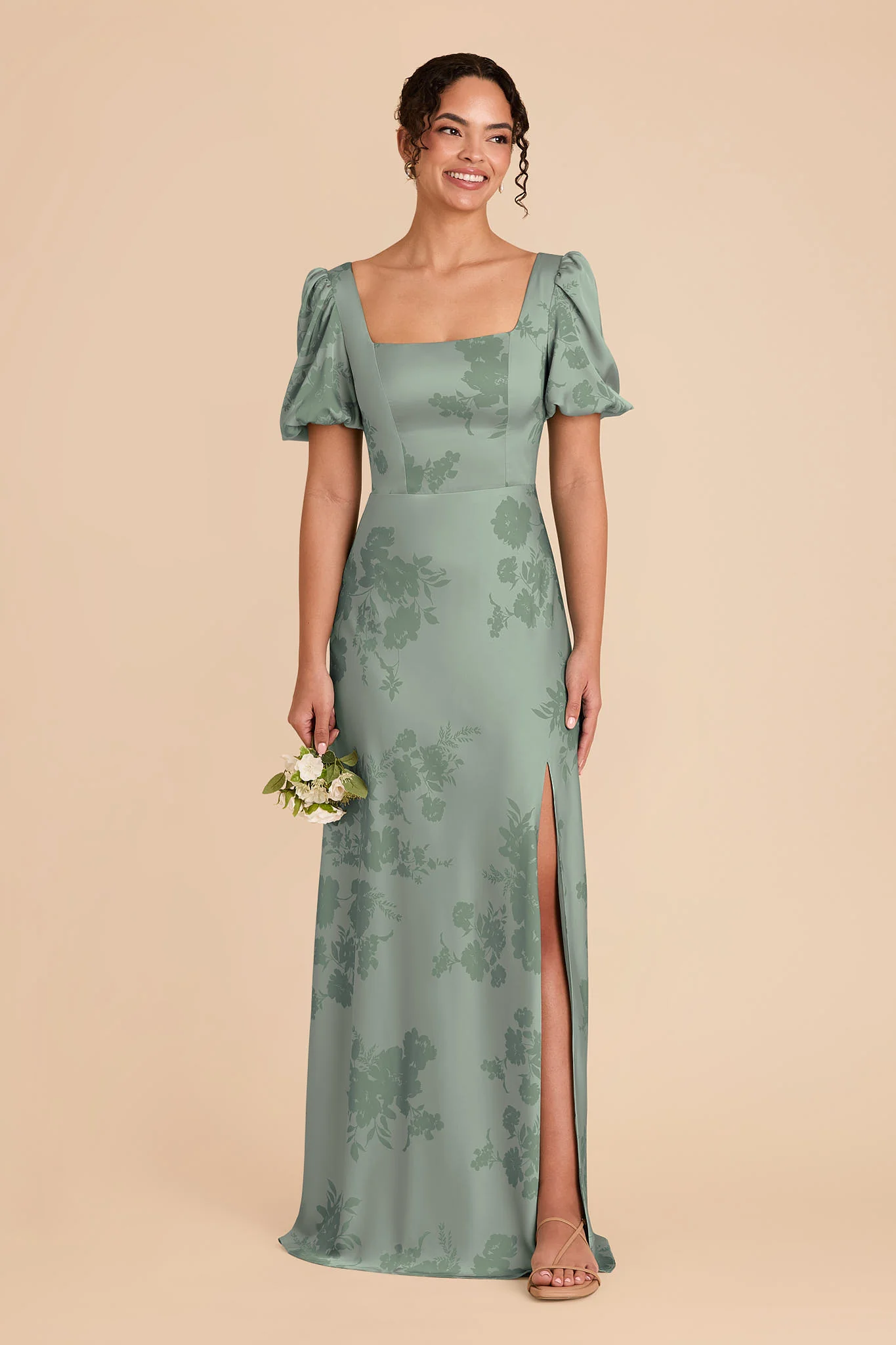 Judy Matte Satin Dress - Sage Whimsical Blooms - Image 2