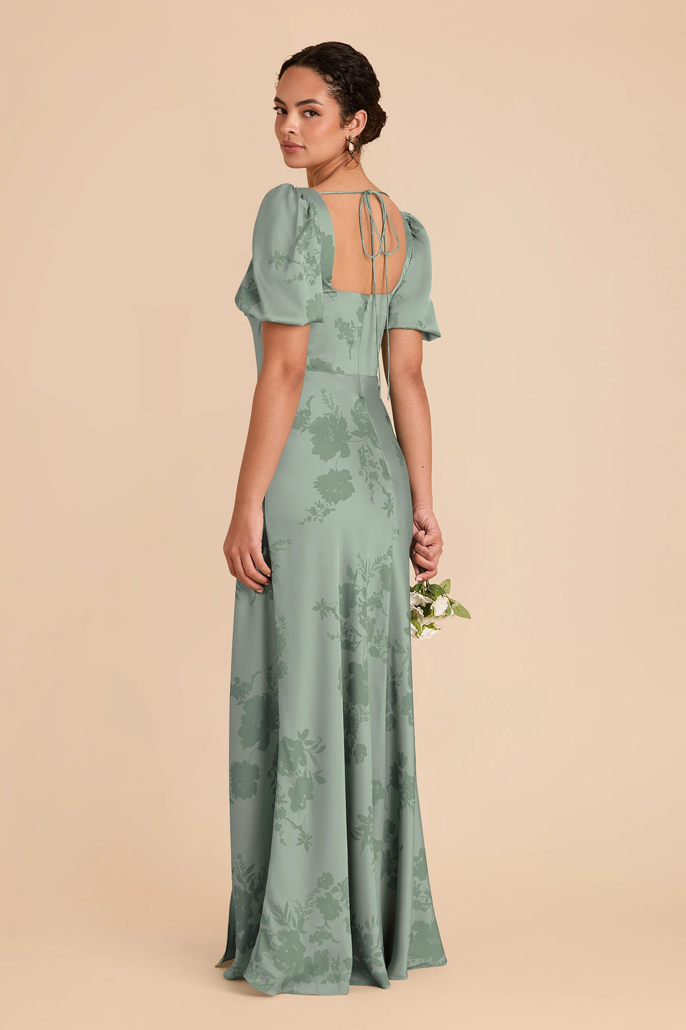 Judy Matte Satin Dress - Sage Whimsical Blooms - Image 4