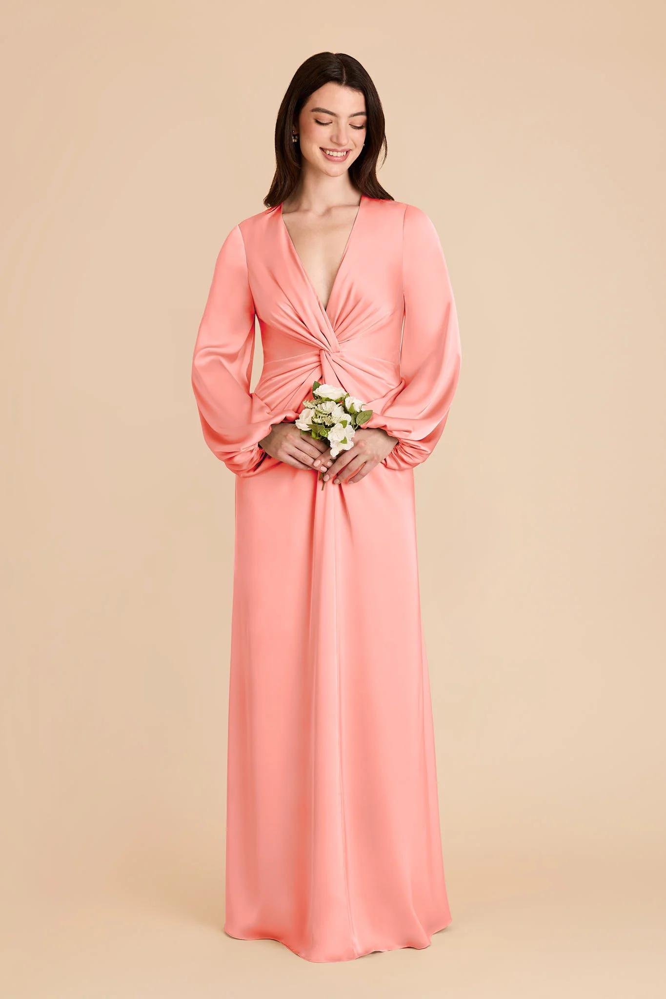 Juniper Matte Satin Dress - Coral Pink - Image 3