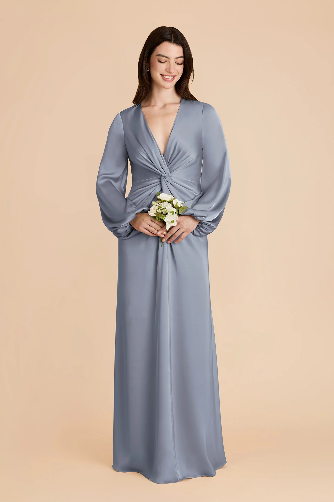 Juniper Matte Satin Dress - Dusty Blue - Image 3