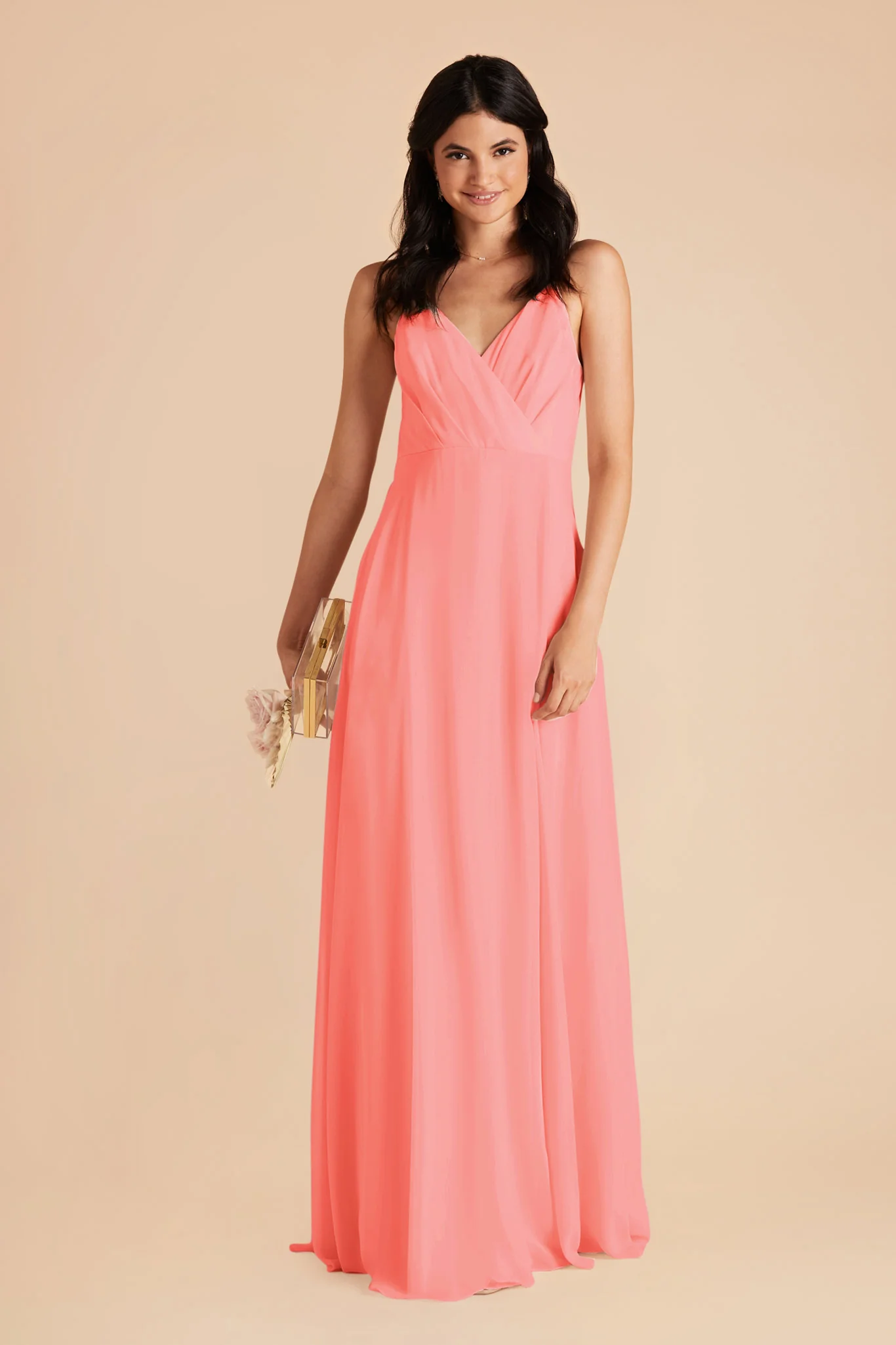 Kaia Chiffon Dress - Coral Pink - Image 3