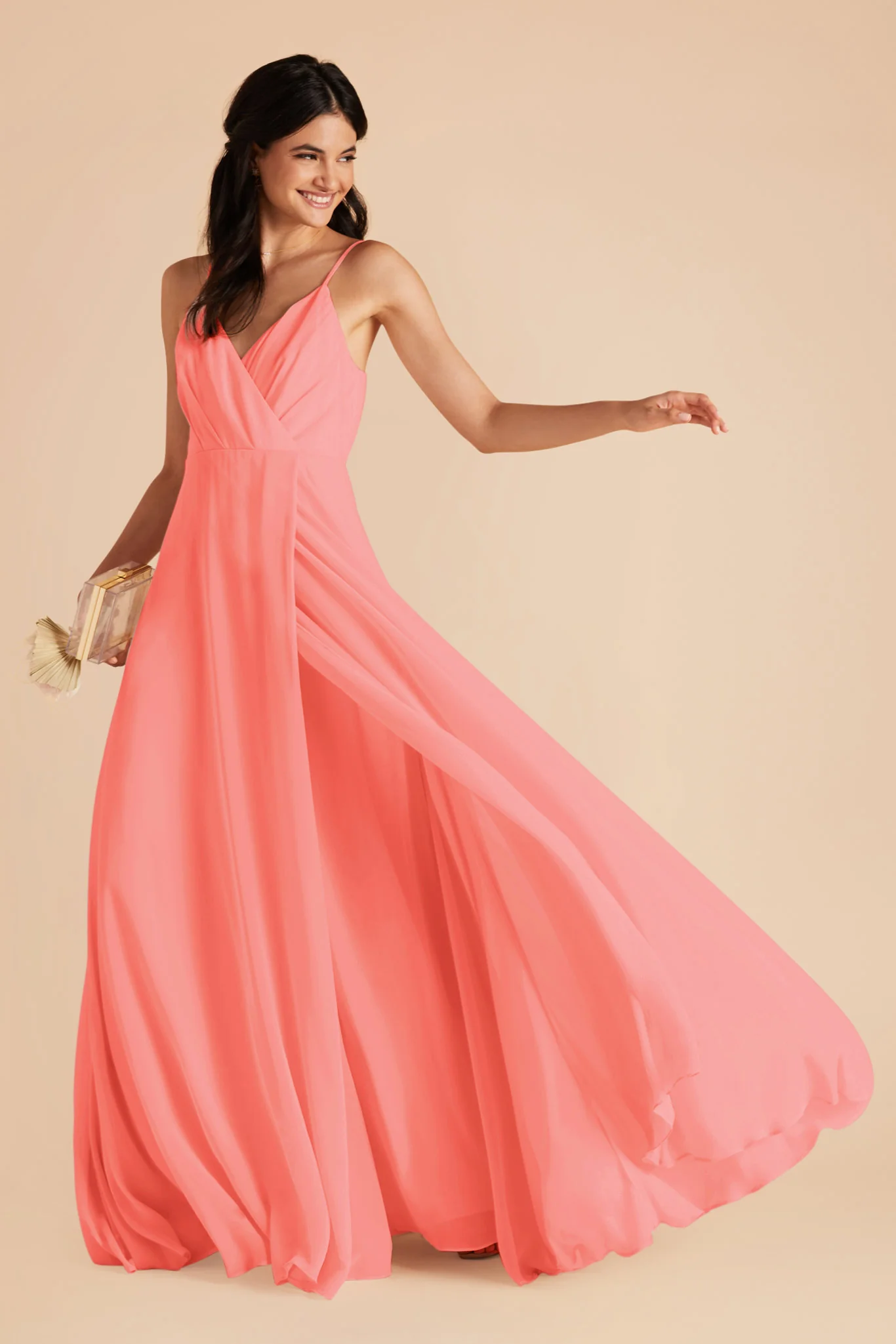 Kaia Chiffon Dress - Coral Pink - Image 4