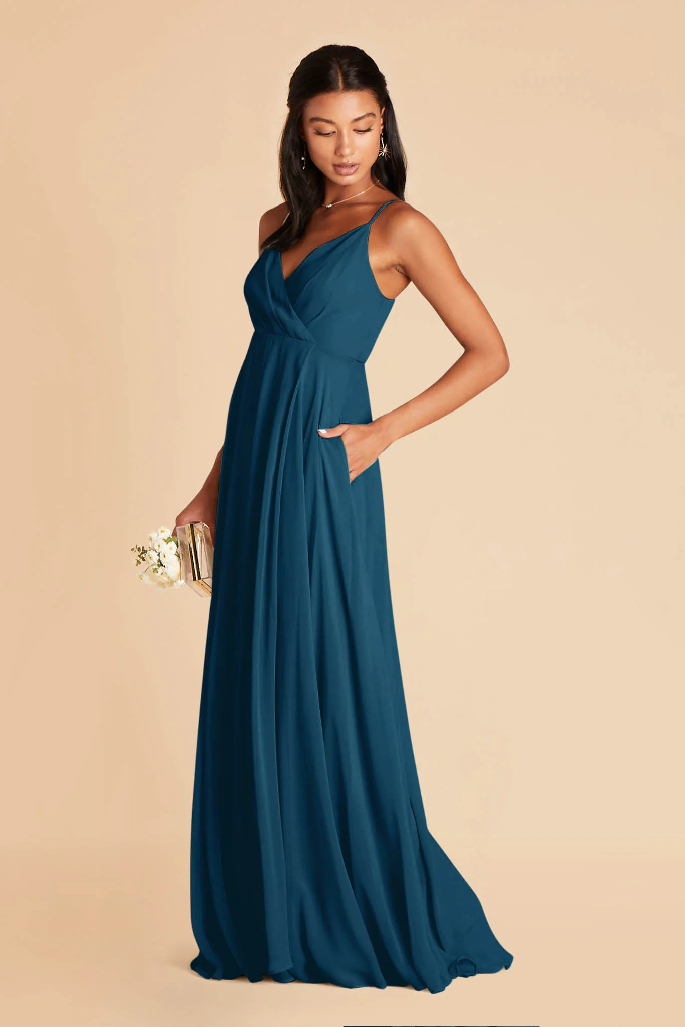 Kaia Chiffon Dress - Dark Teal - Image 4