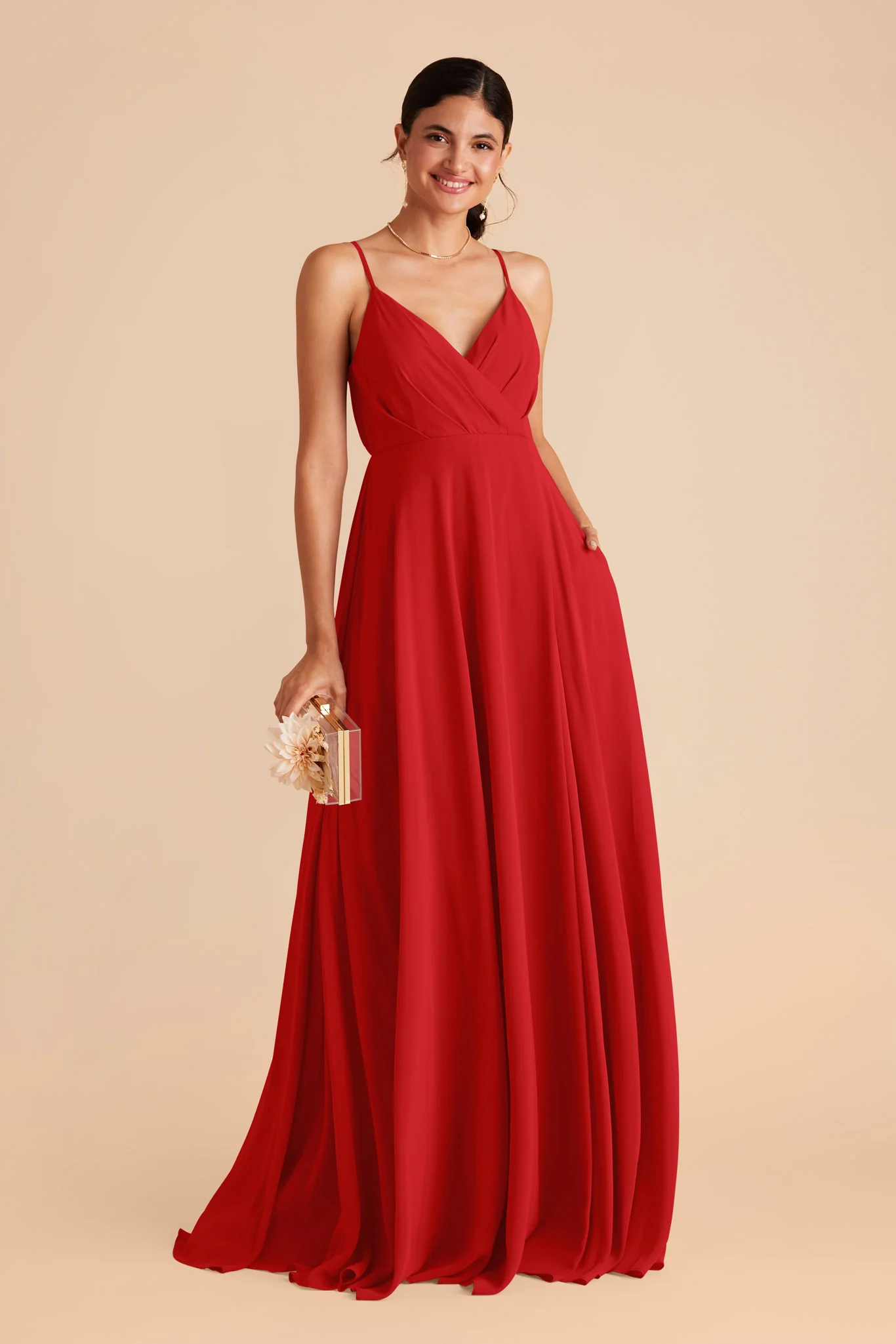 Kaia Chiffon Dress - Ruby Red - Image 3