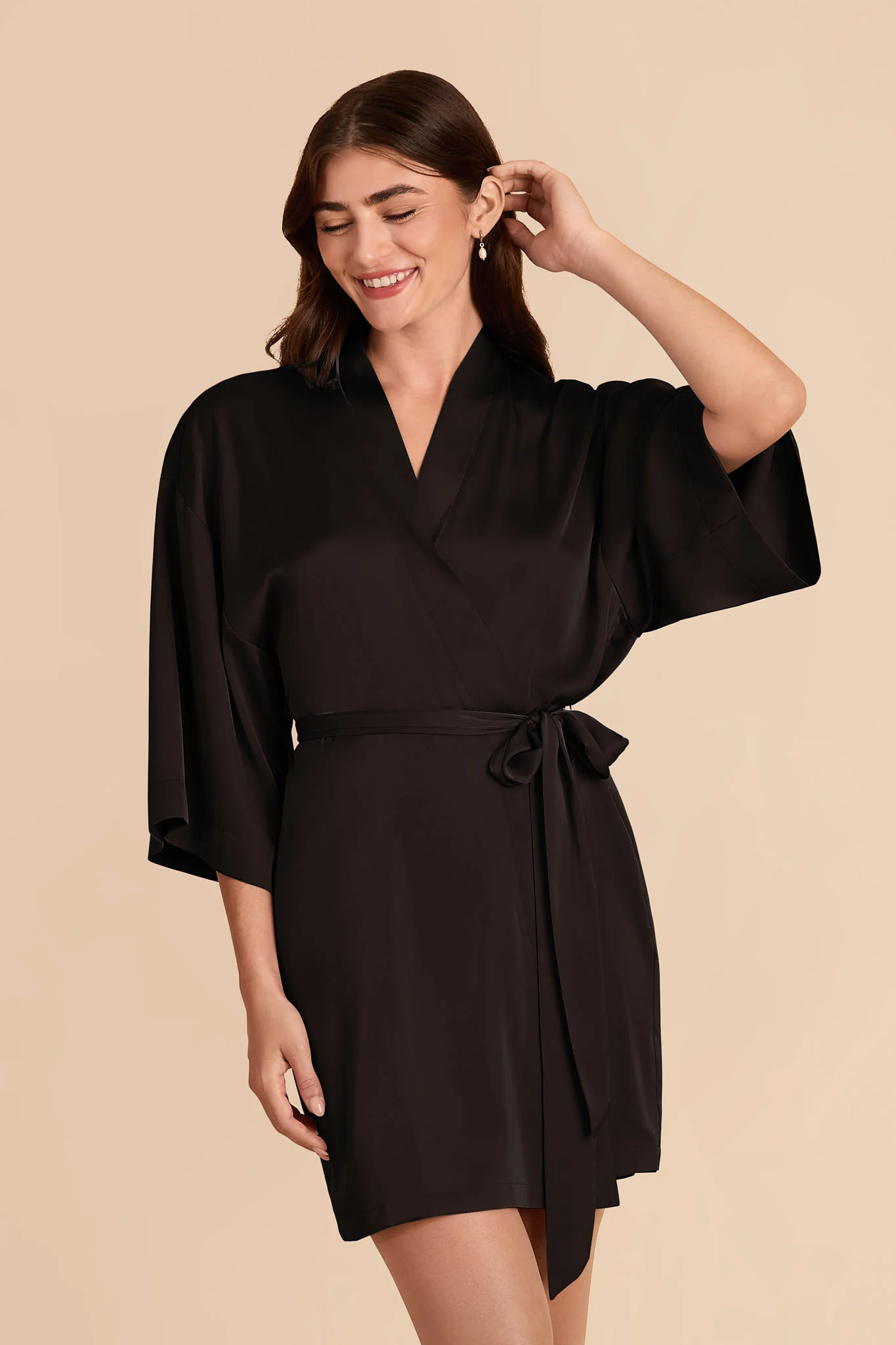 Karen Matte Satin Robe - Black