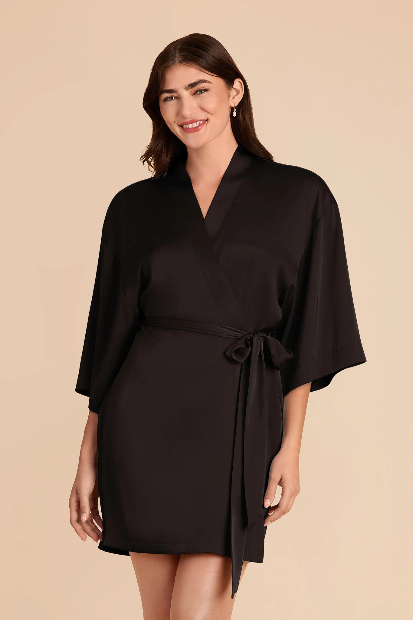 Karen Matte Satin Robe - Black - Image 3