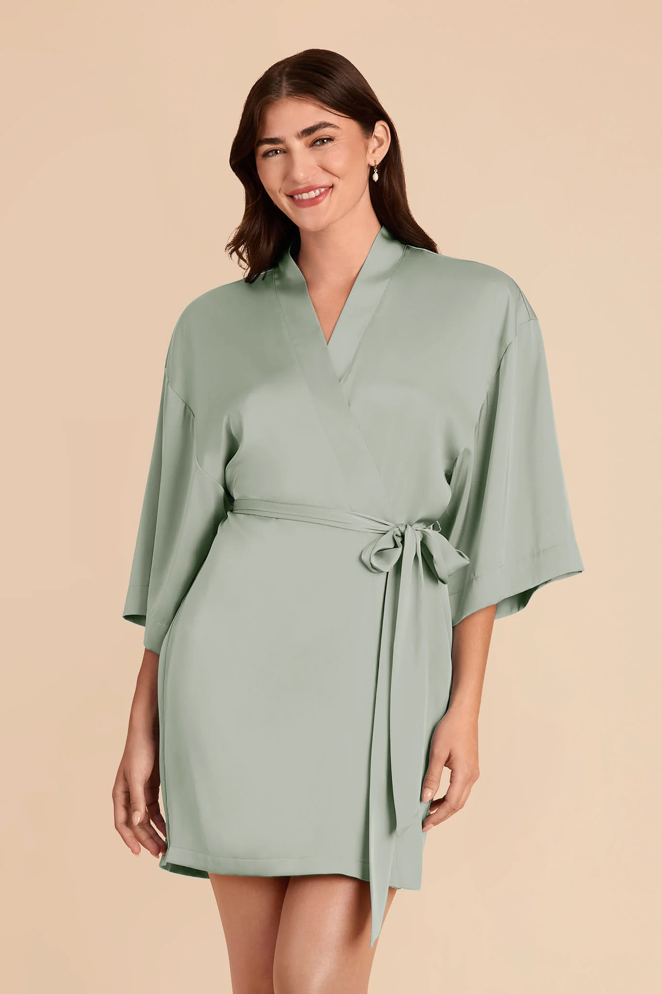 Karen Matte Satin Robe - Sage - Image 2