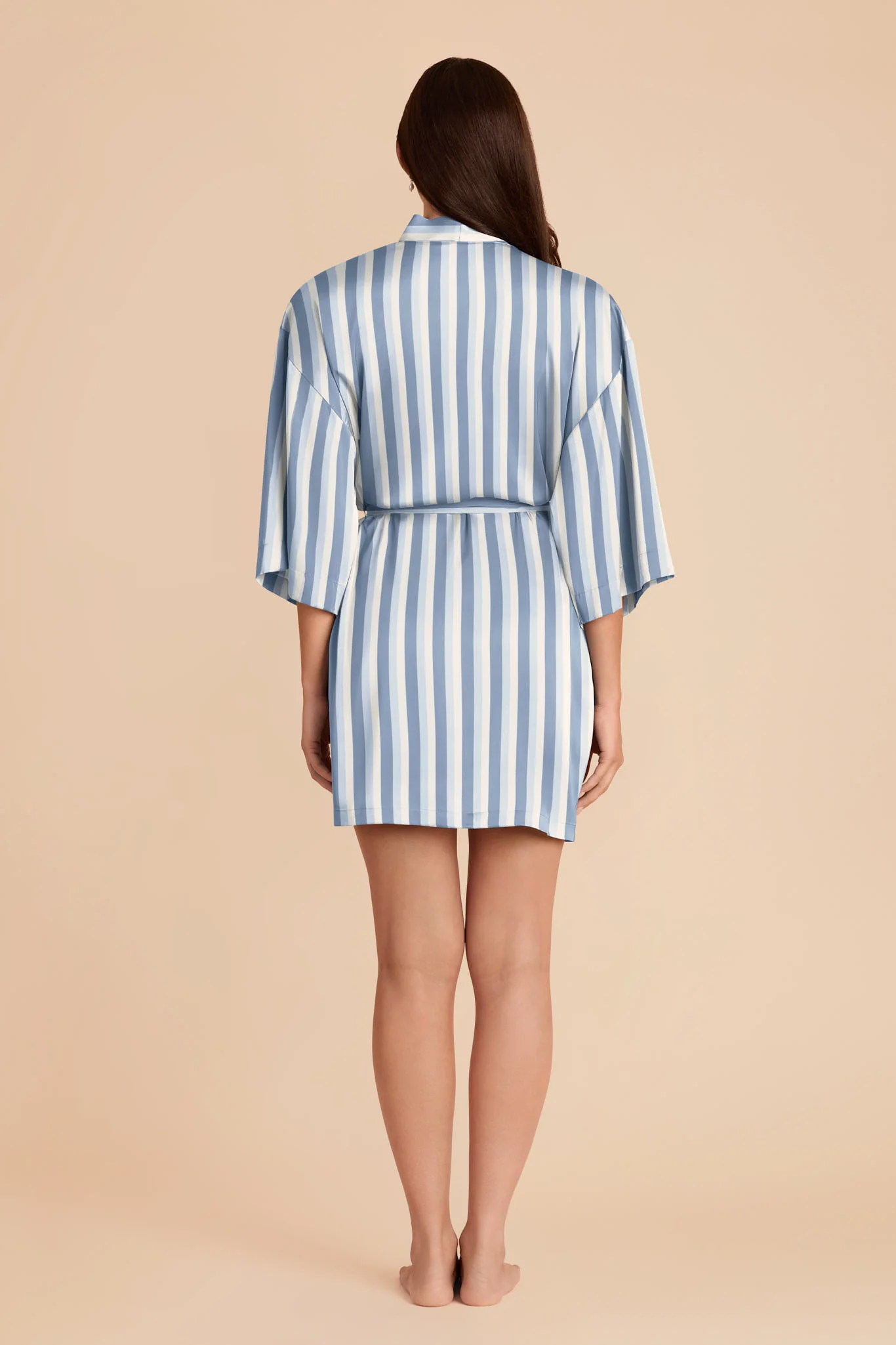 Karen Matte Satin Robe - Dusty Blue Stripe - Image 3