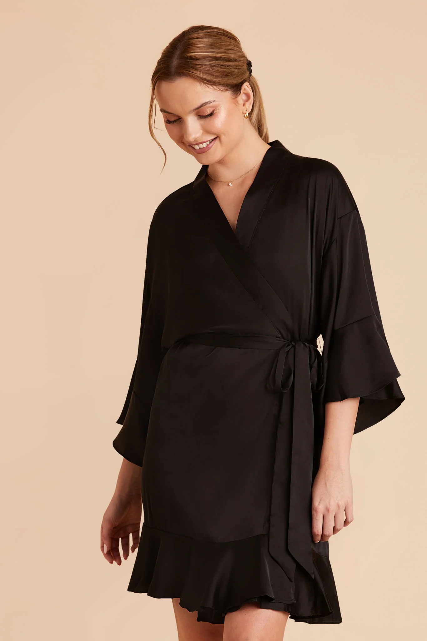 Kenny Matte Satin Robe - Black - Image 5