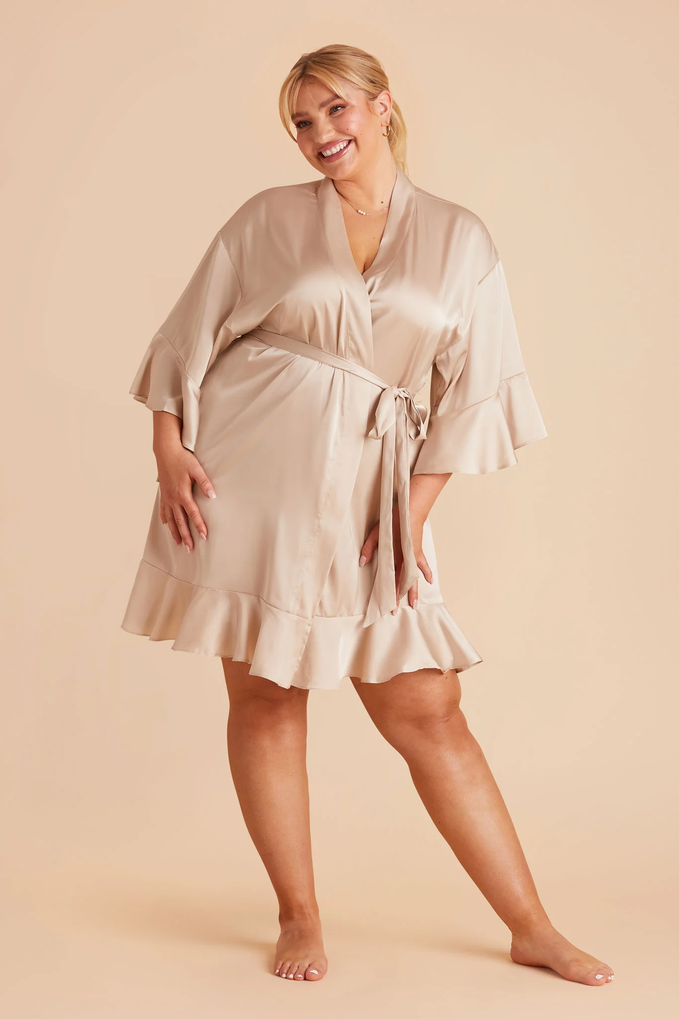Kenny Matte Satin Robe - Champagne - Image 3