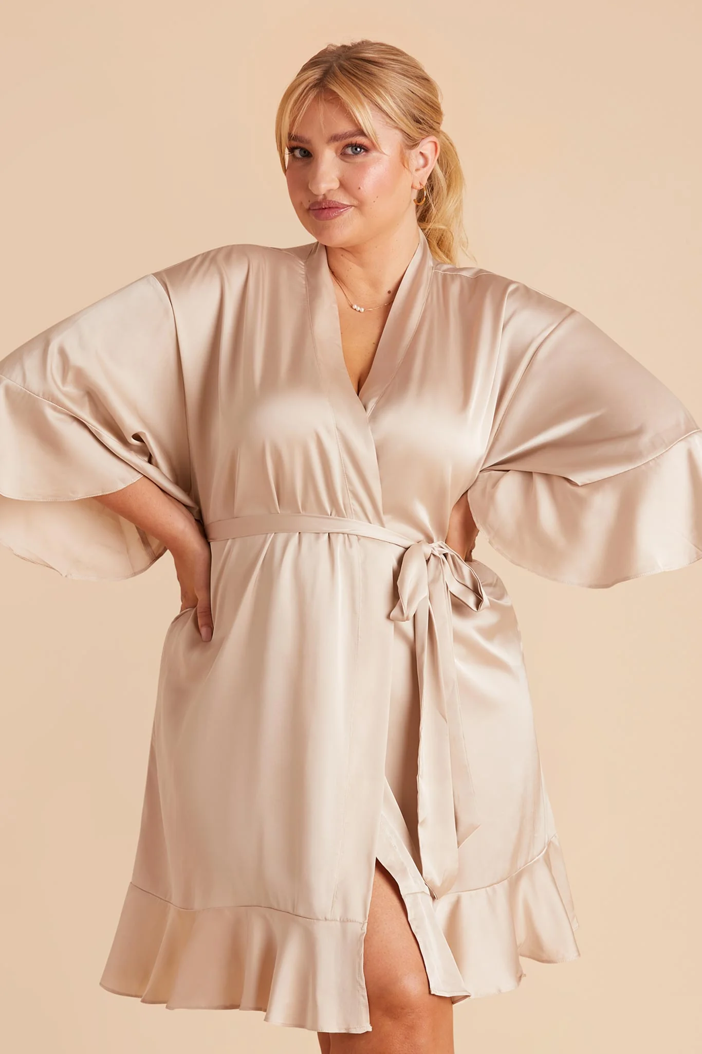 Kenny Matte Satin Robe - Champagne - Image 5