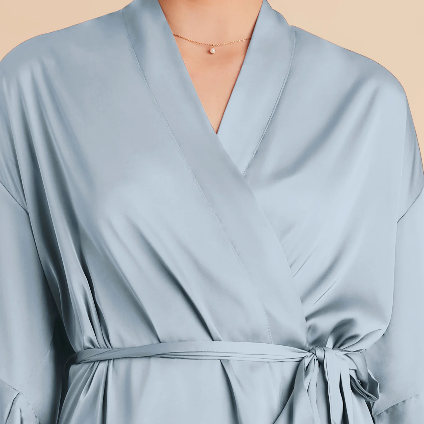 Kenny Matte Satin Robe - Dusty Blue - Image 12