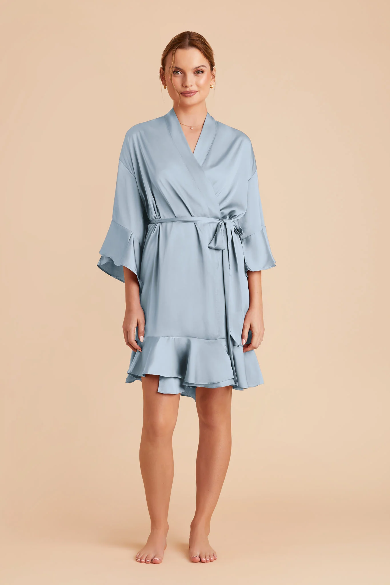 Kenny Matte Satin Robe - Dusty Blue - Image 3