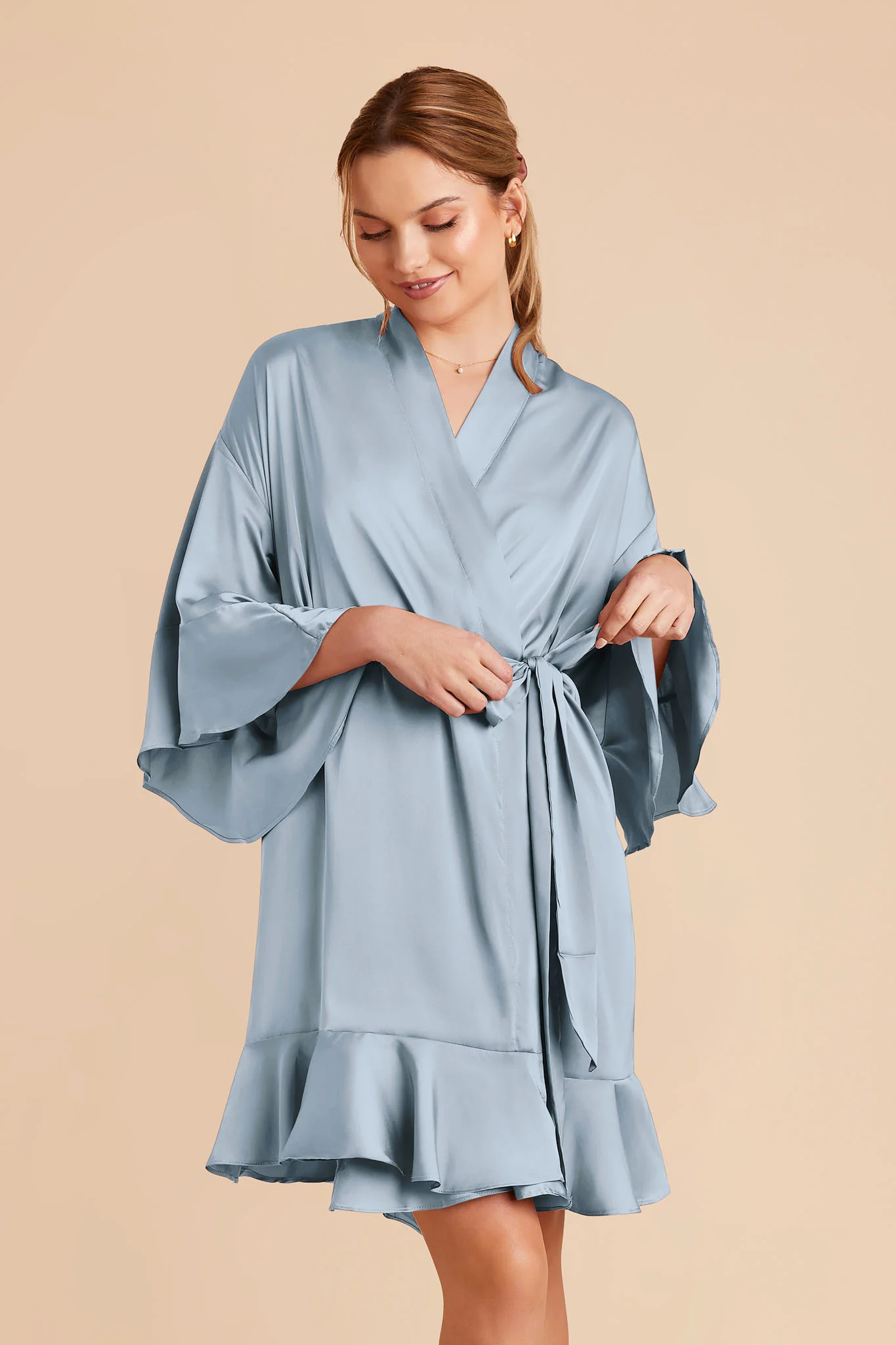 Kenny Matte Satin Robe - Dusty Blue - Image 5