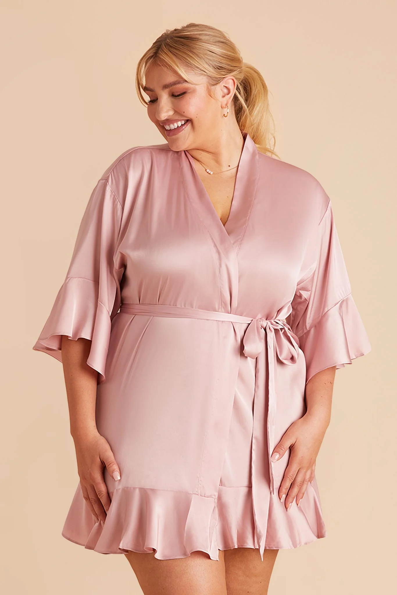 Kenny Matte Satin Robe - Dusty Pink
