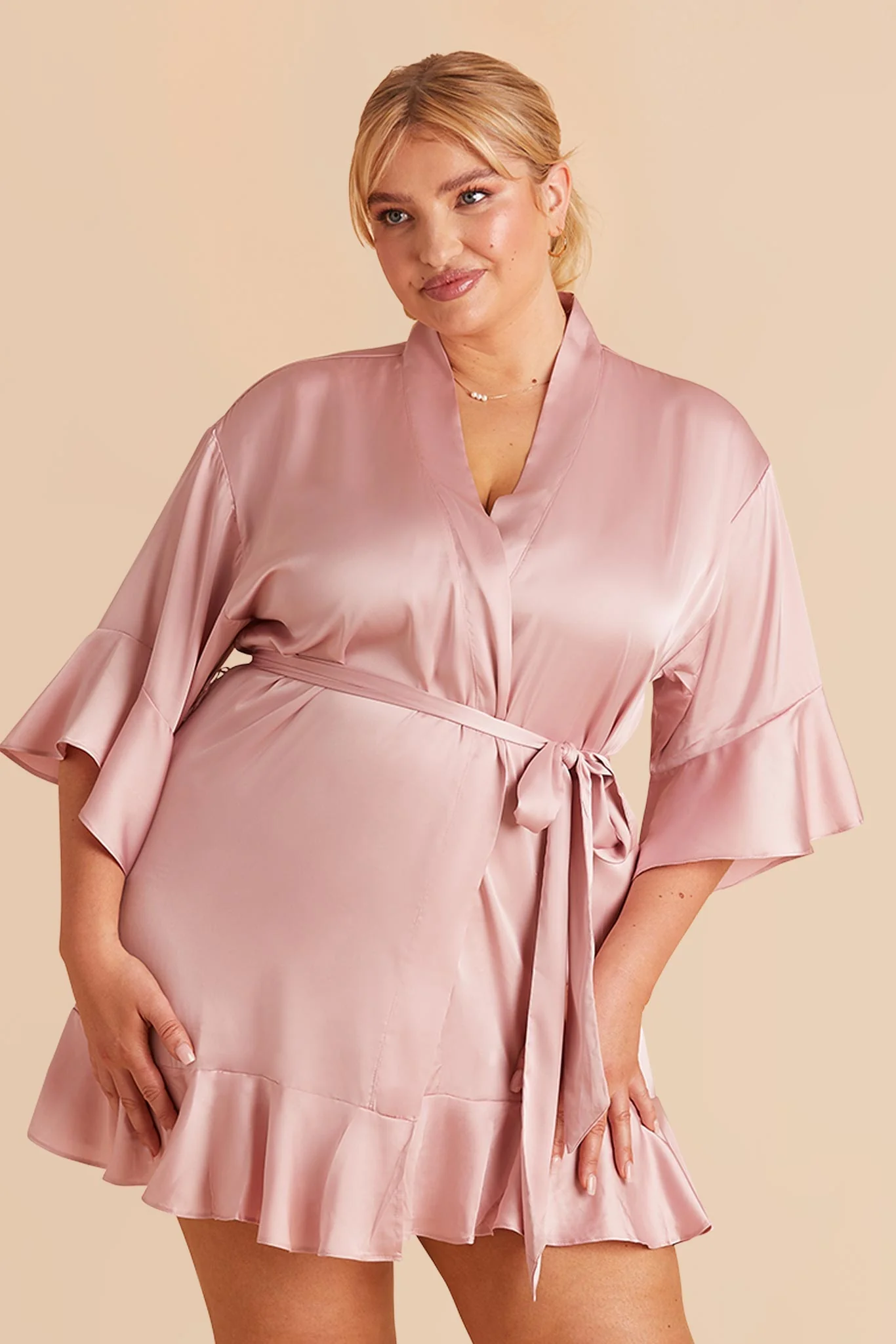 Kenny Matte Satin Robe - Dusty Pink - Image 2