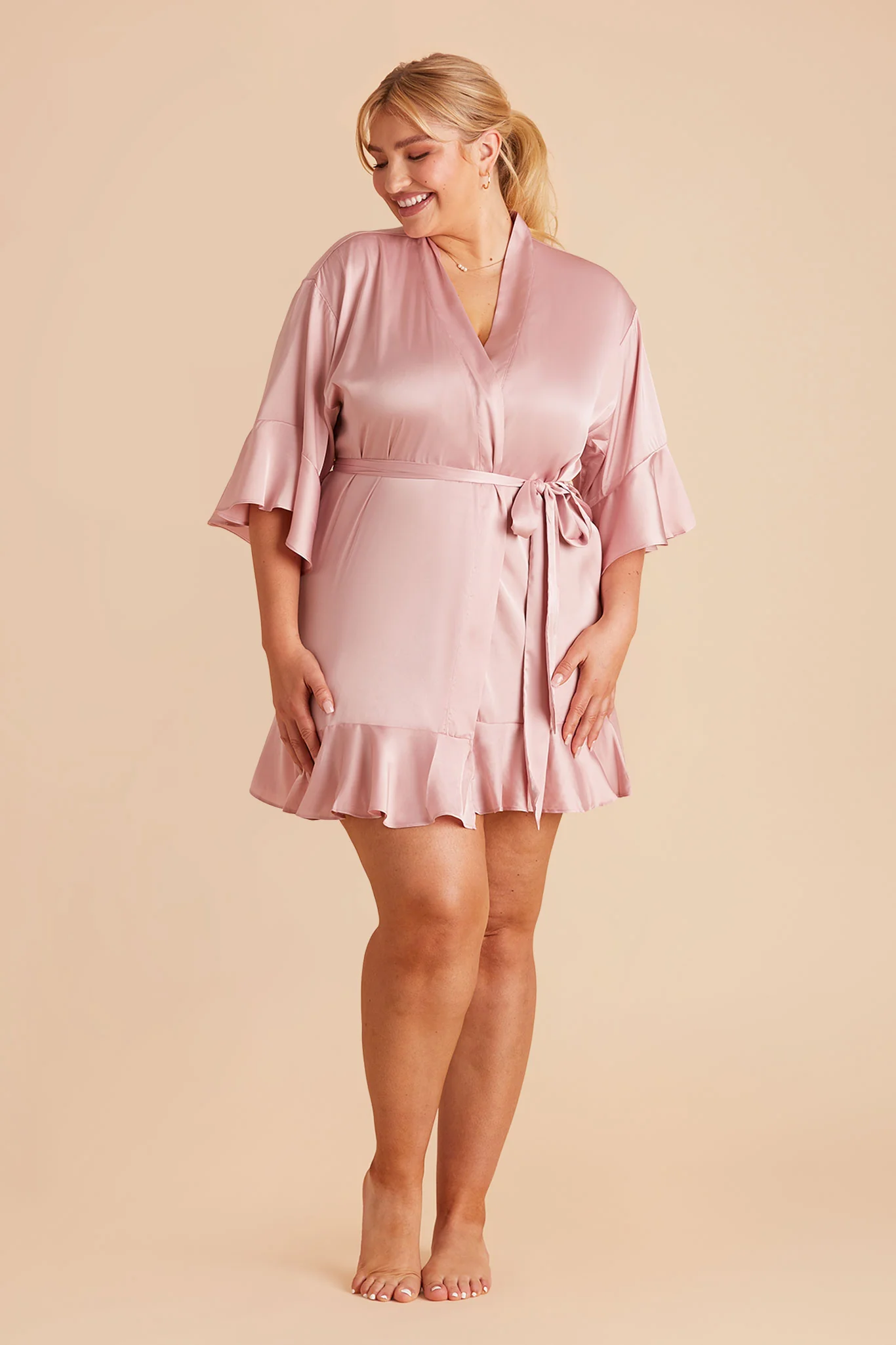 Kenny Matte Satin Robe - Dusty Pink - Image 3