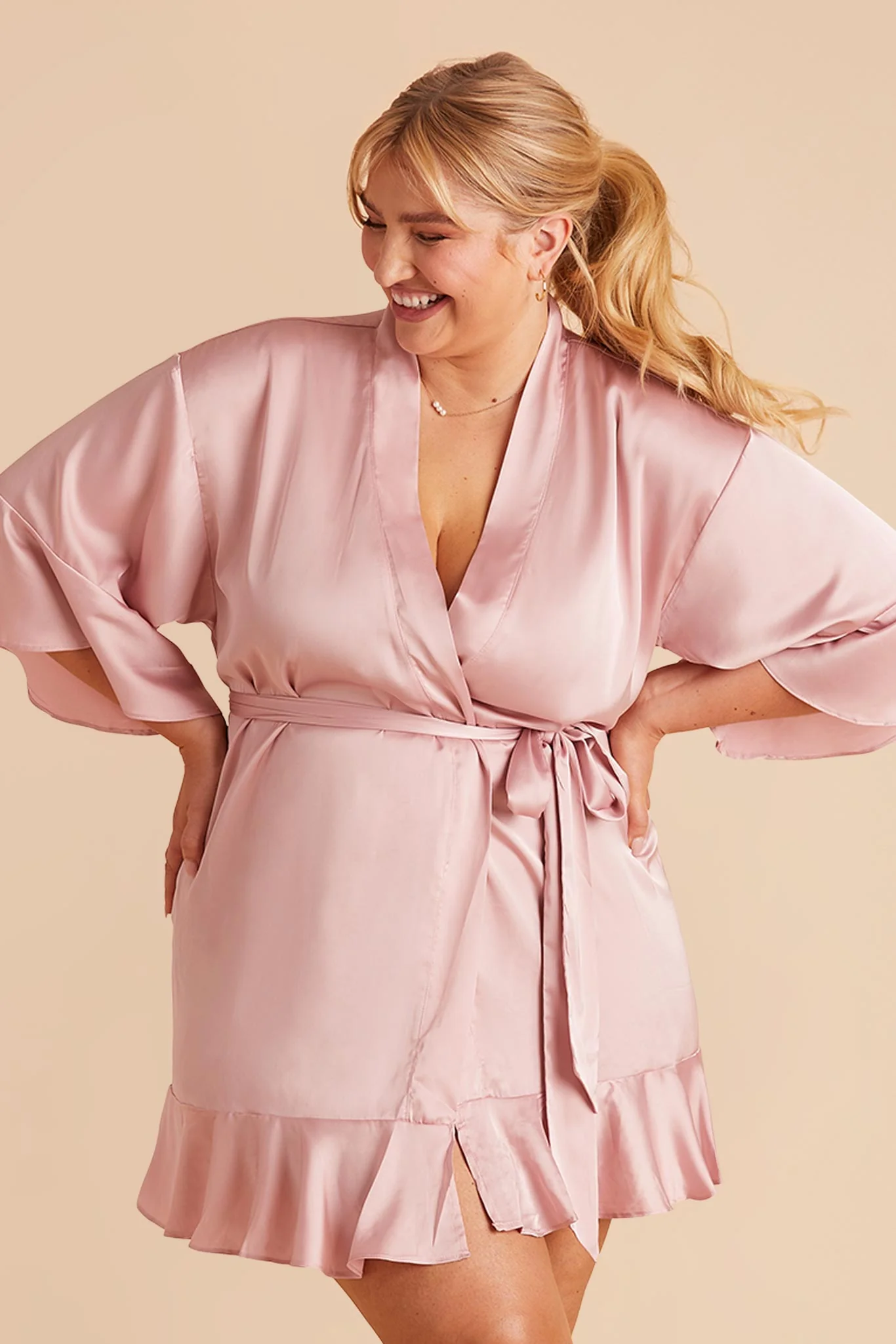 Kenny Matte Satin Robe - Dusty Pink - Image 4