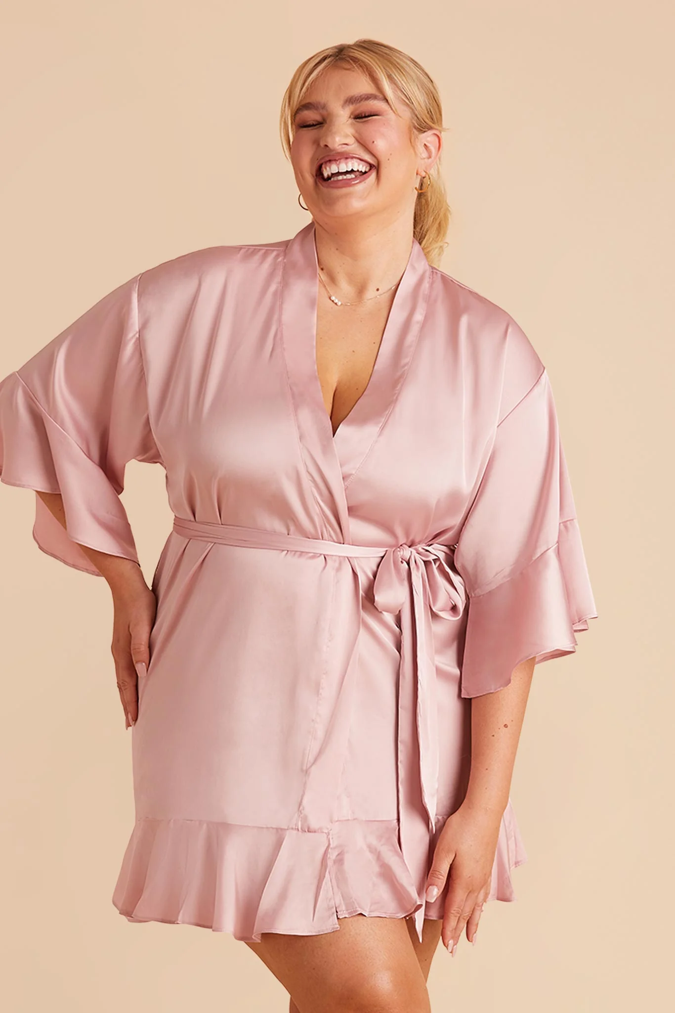 Kenny Matte Satin Robe - Dusty Pink - Image 5