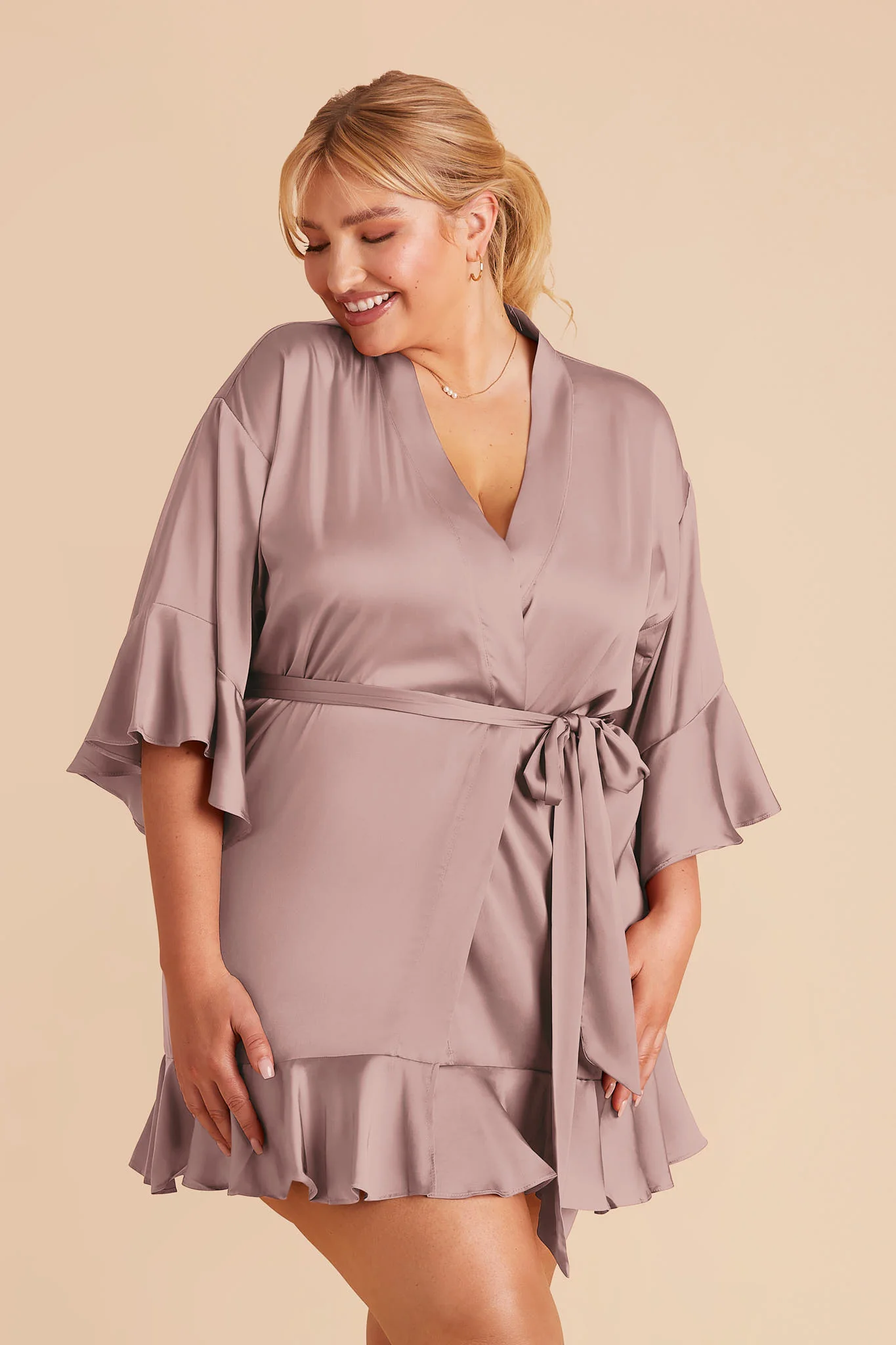 Kenny Matte Satin Robe - English Rose - Image 5
