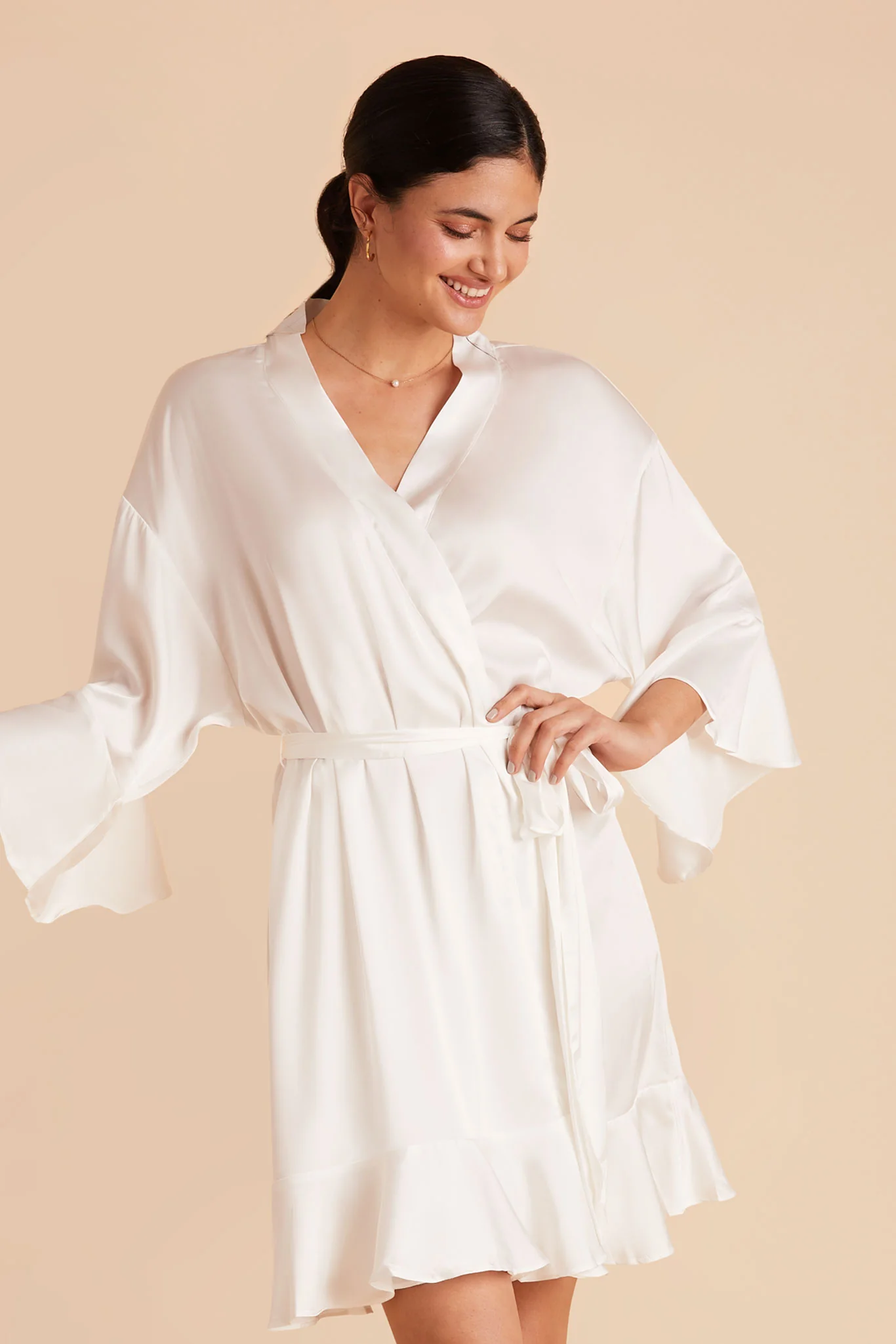 Kenny Matte Satin Robe - Ivory - Image 4