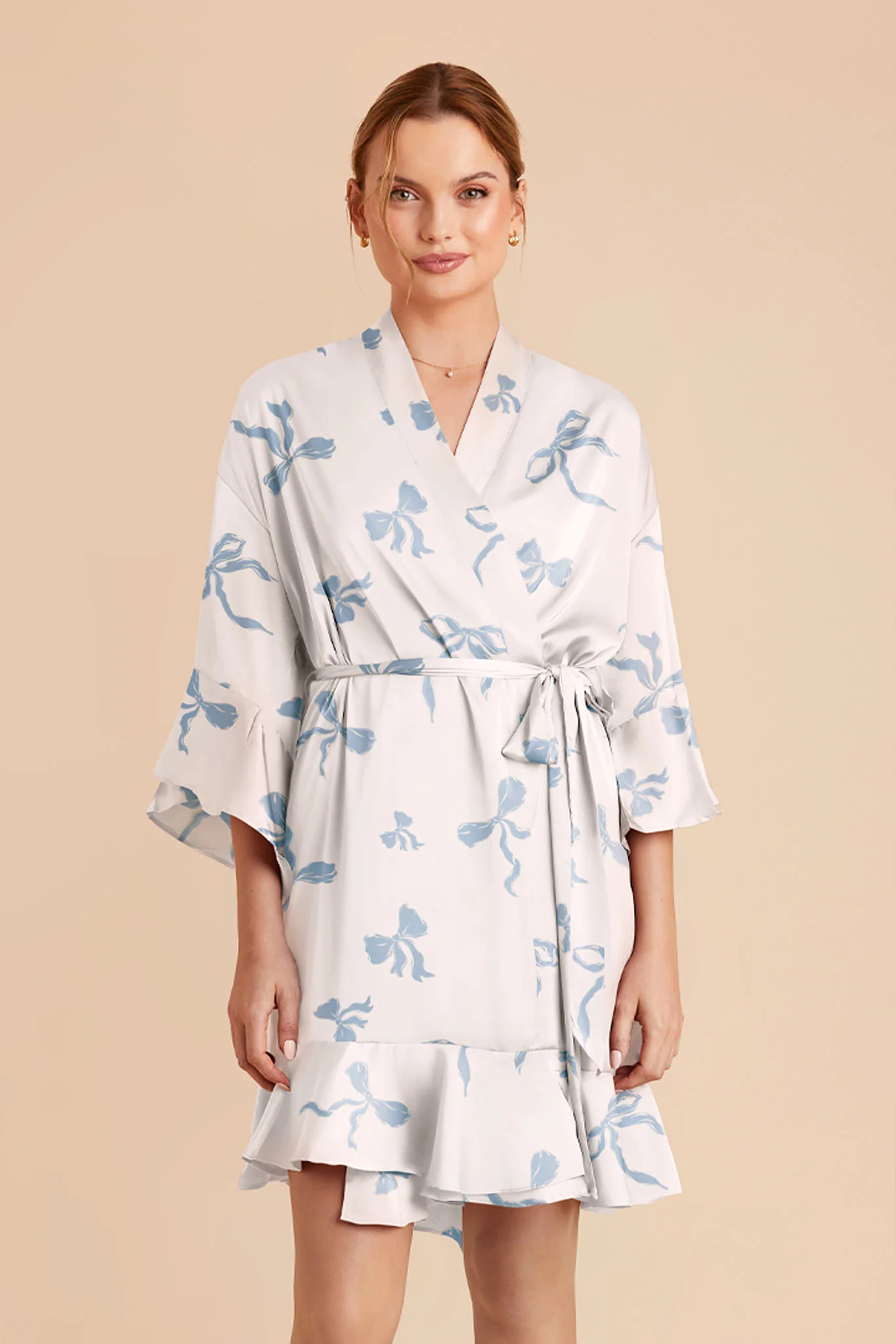 Kenny Matte Satin Robe - Ivory Bows - Image 3