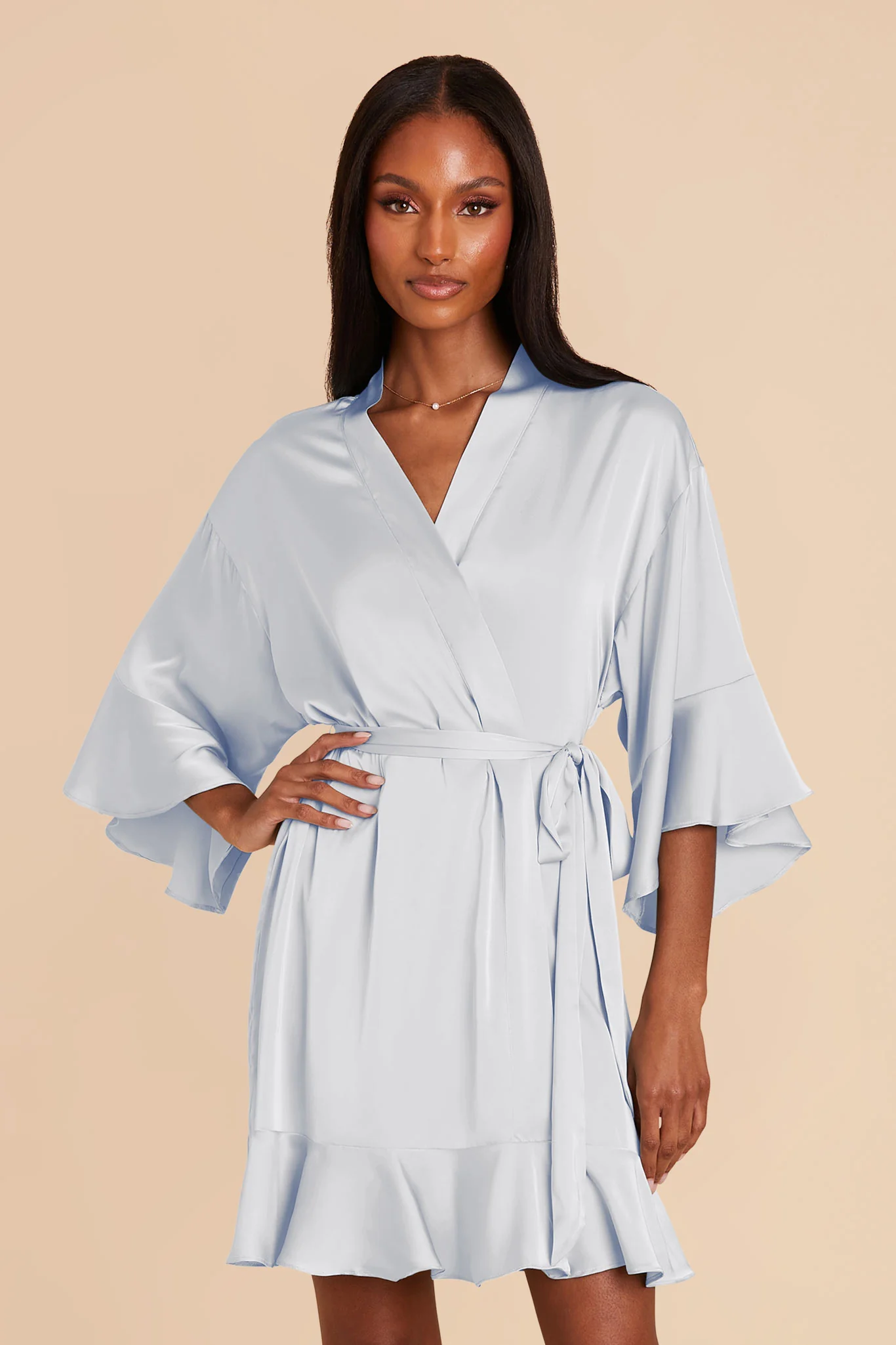 Kenny Matte Satin Robe - Mist Blue