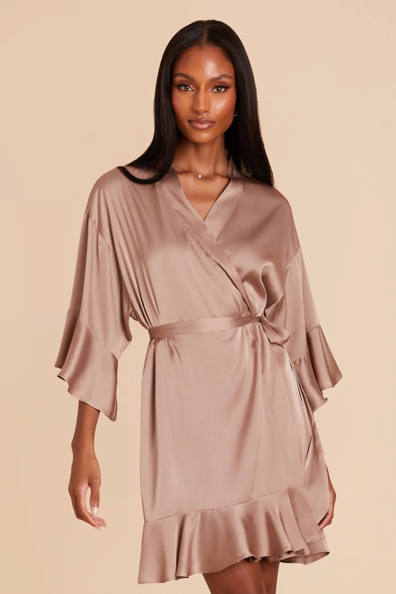 Kenny Matte Satin Robe - Mocha - Image 3