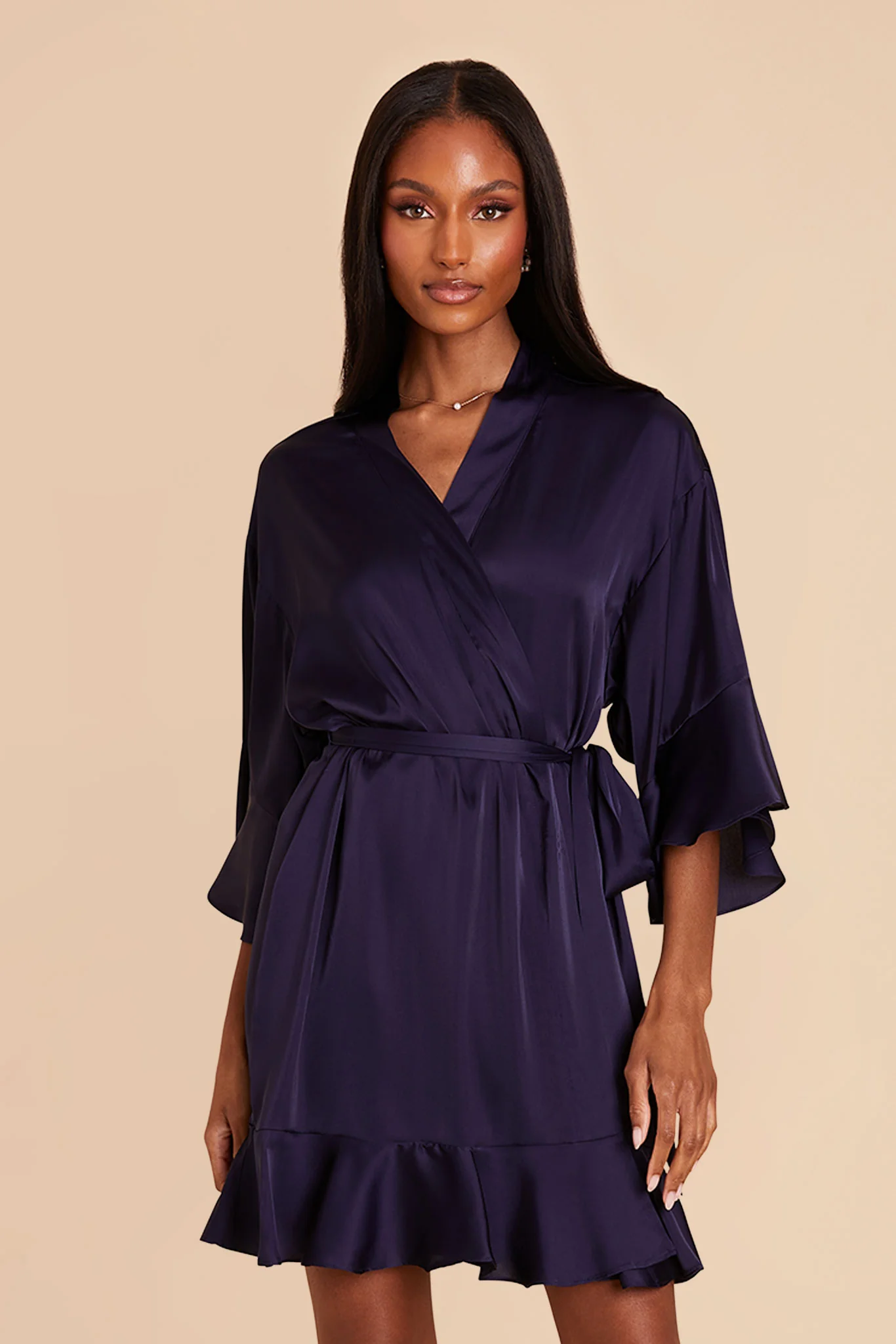 Kenny Matte Satin Robe - Navy - Image 4
